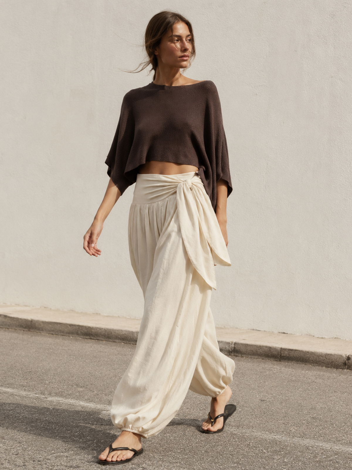 Knot Waist Cotton Linen Jogger Pants - Women's Casual Summer Drawstring Trousers