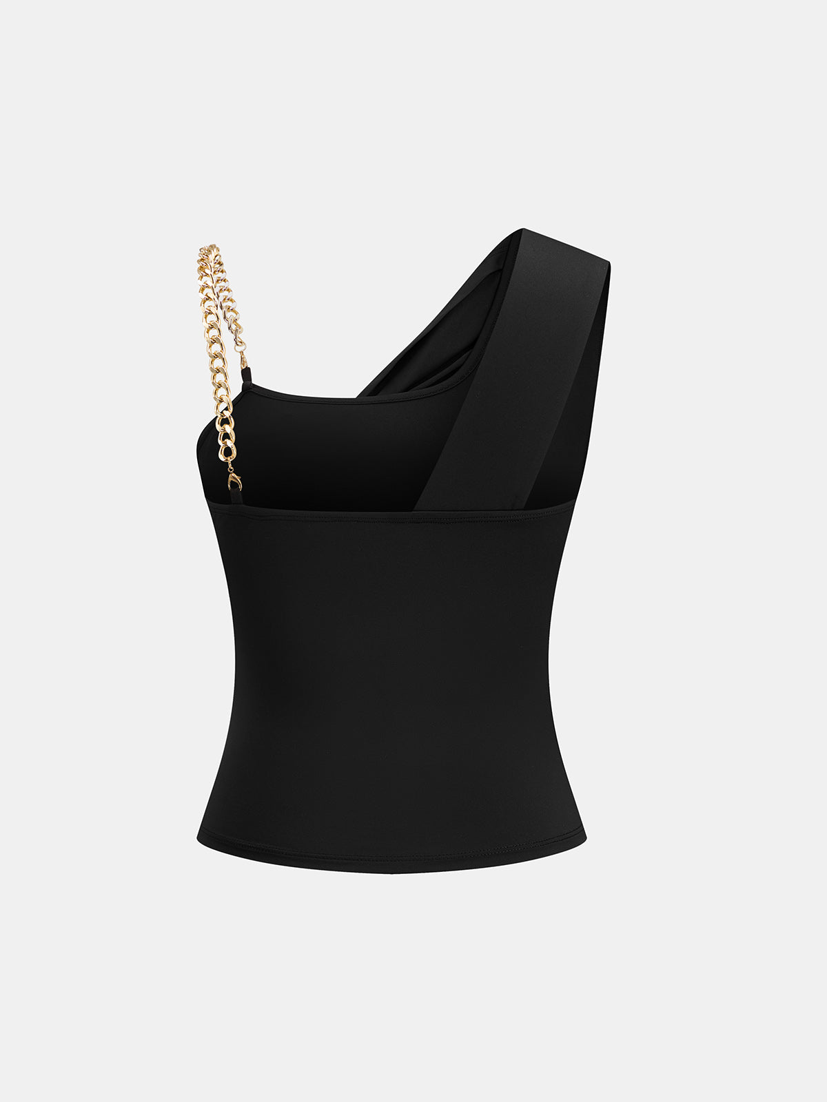 Chain Strap Draped One Shoulder Top with Elegant Flowing Fabric