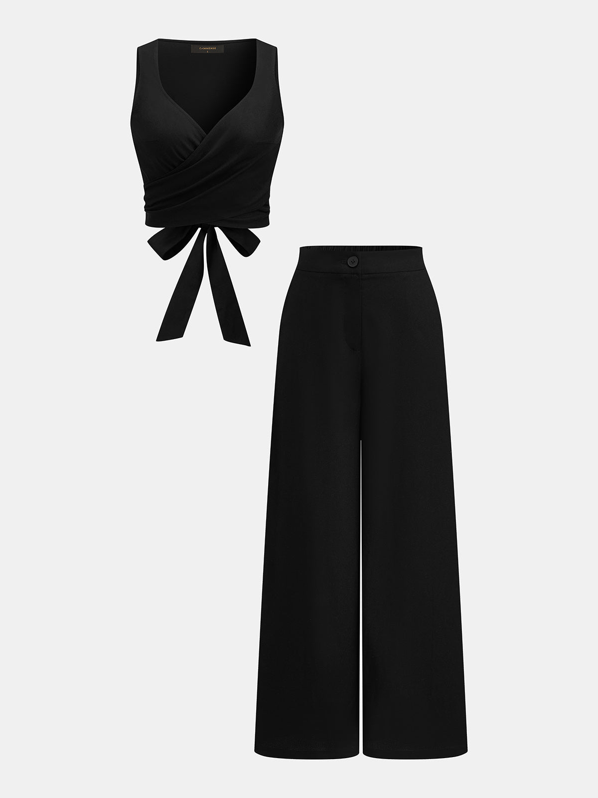 Linen Blend Tie-Back Top & Wide Leg Pants Set for Women Summer Outfit