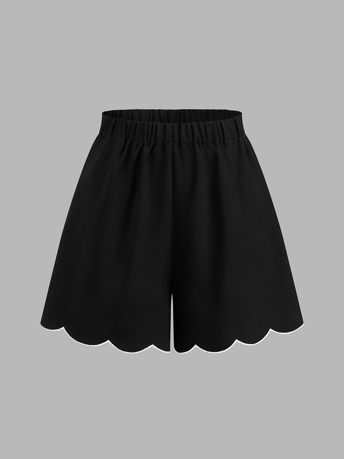 Contrast Scalloped Trim Two Piece Shorts Set for Women Casual Summer