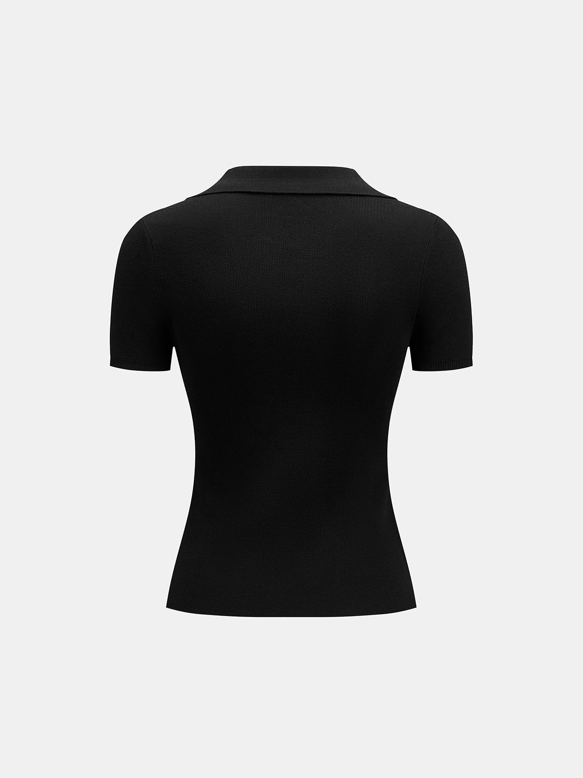 Polo Collar Sheer Panel Knit Top for Women Lightweight Long Sleeve