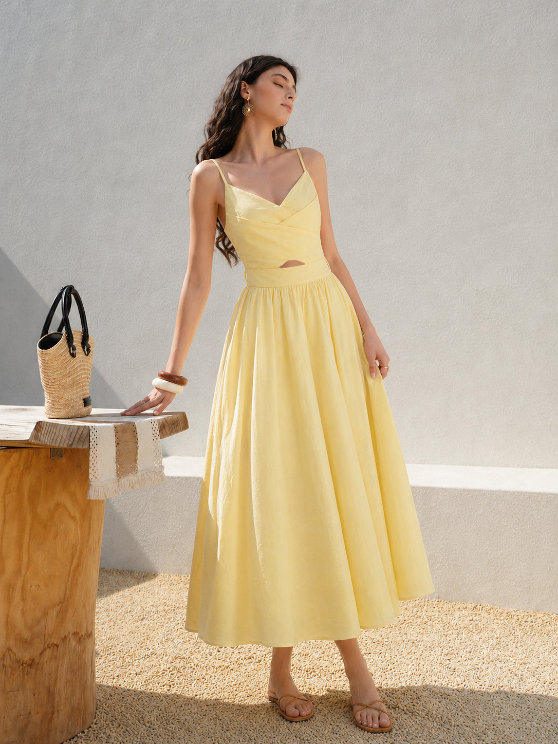 Waist Cutout Tie Back Maxi Slip Dress Elegant Evening Wear