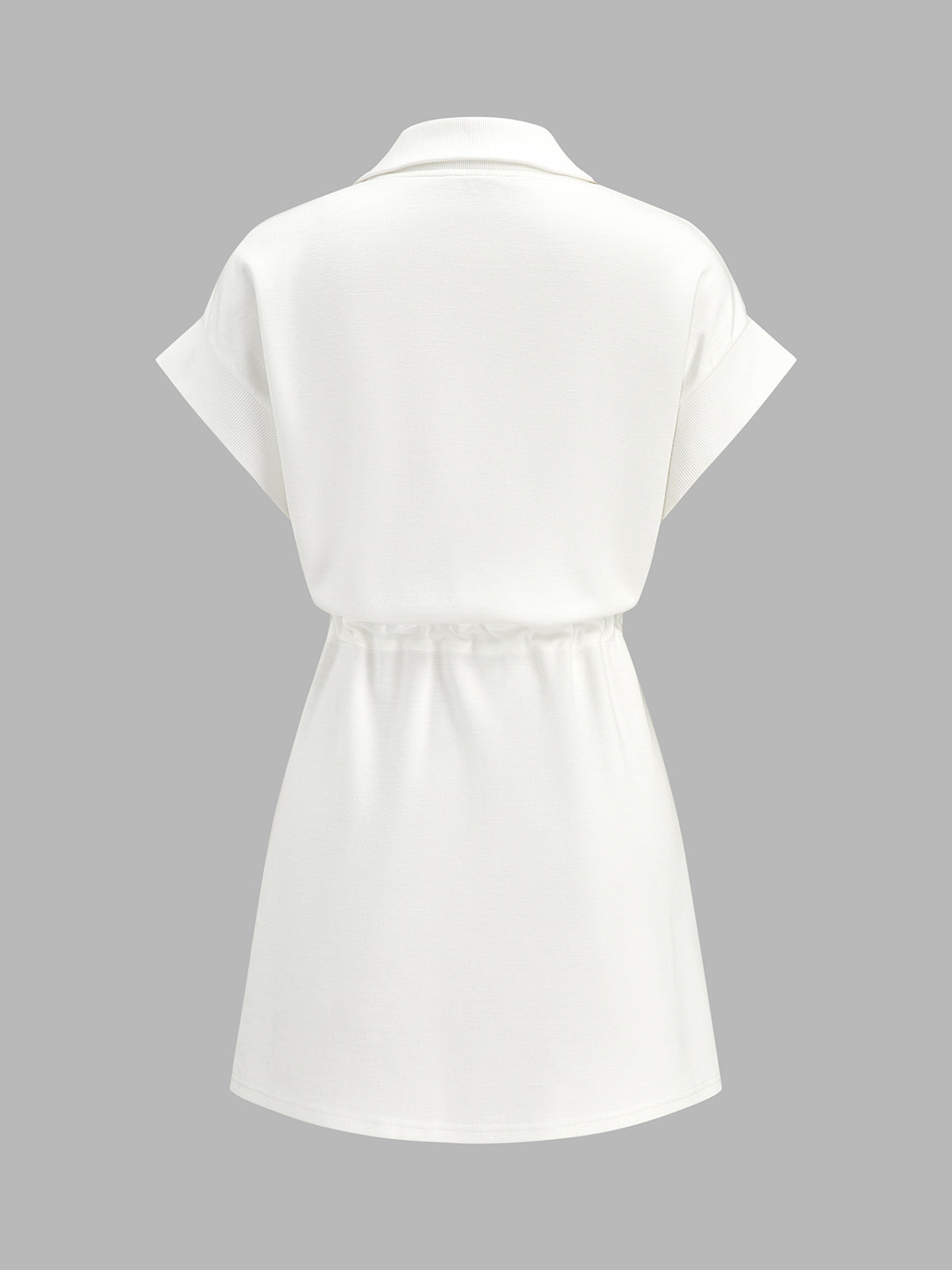 Half Zip Polo Drawstring Waist Mini Dress with Front Pockets for Women