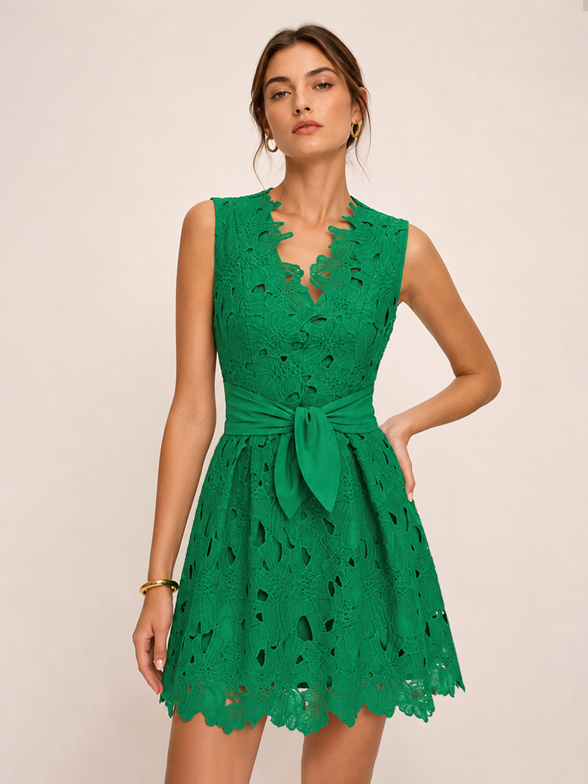 Crochet Lace Belted Sleeveless Mini Dress Elegant Summer Women’s Fashion