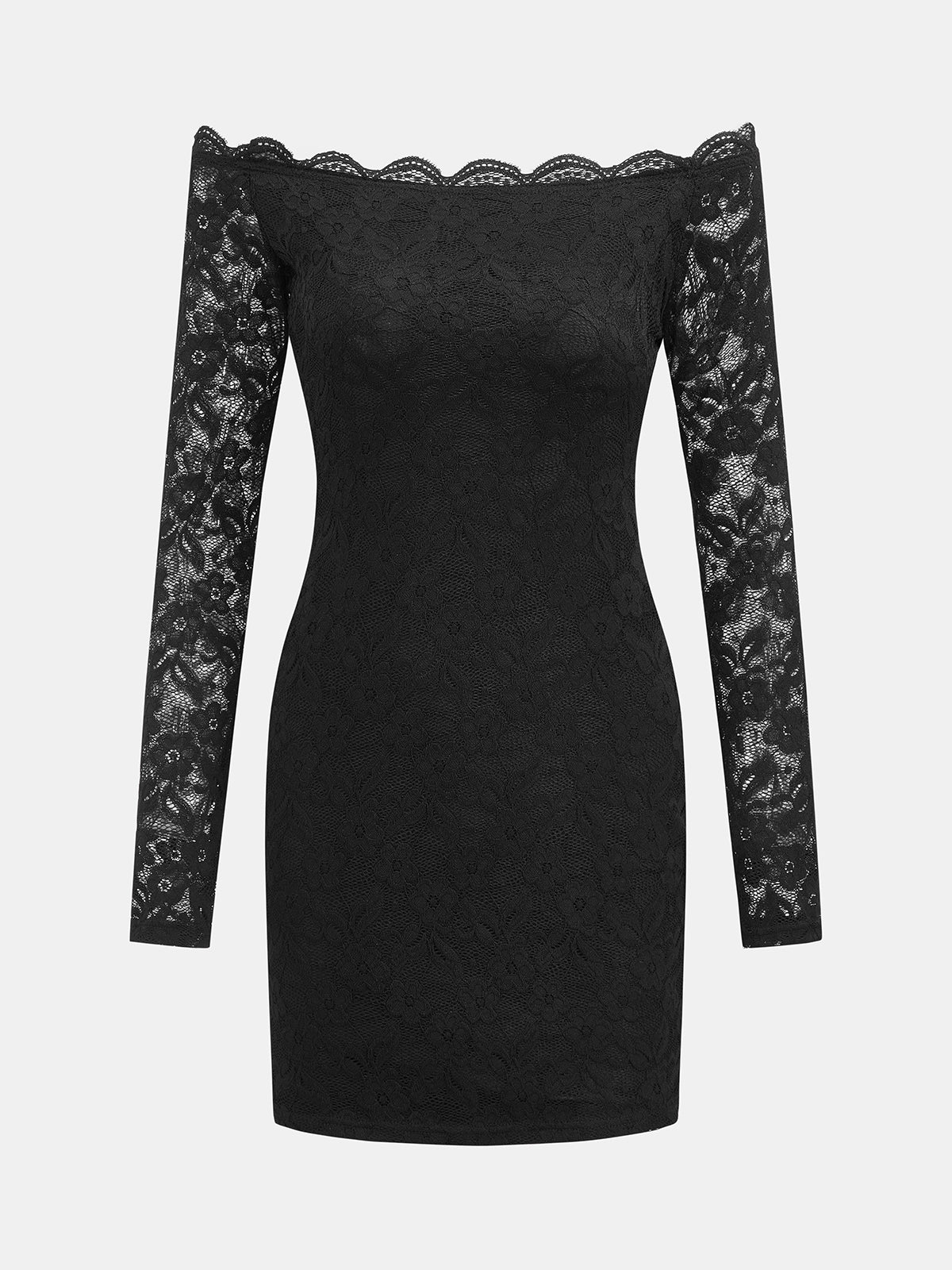 Off Shoulder Long Sleeve Lace Bodycon Mini Dress for Women Evening Party