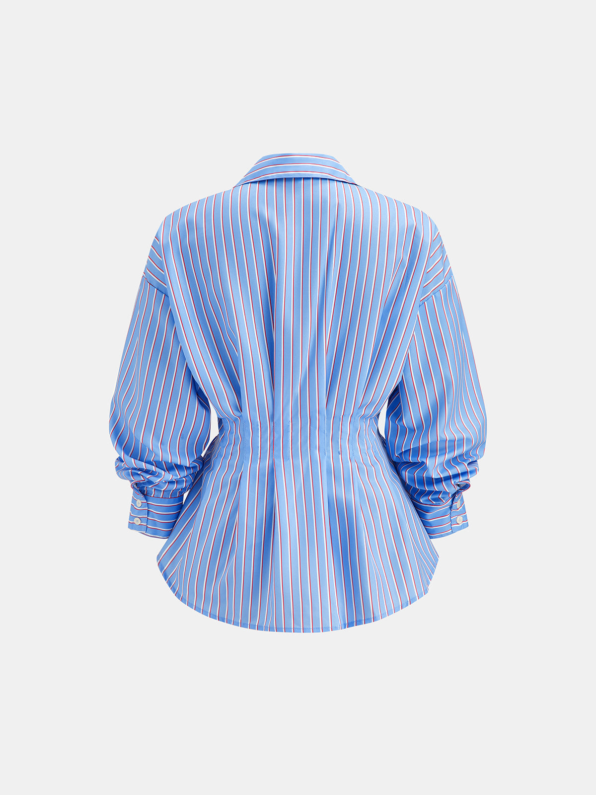 Striped Cinched Waist Long Sleeve Shirt with Button Detail
