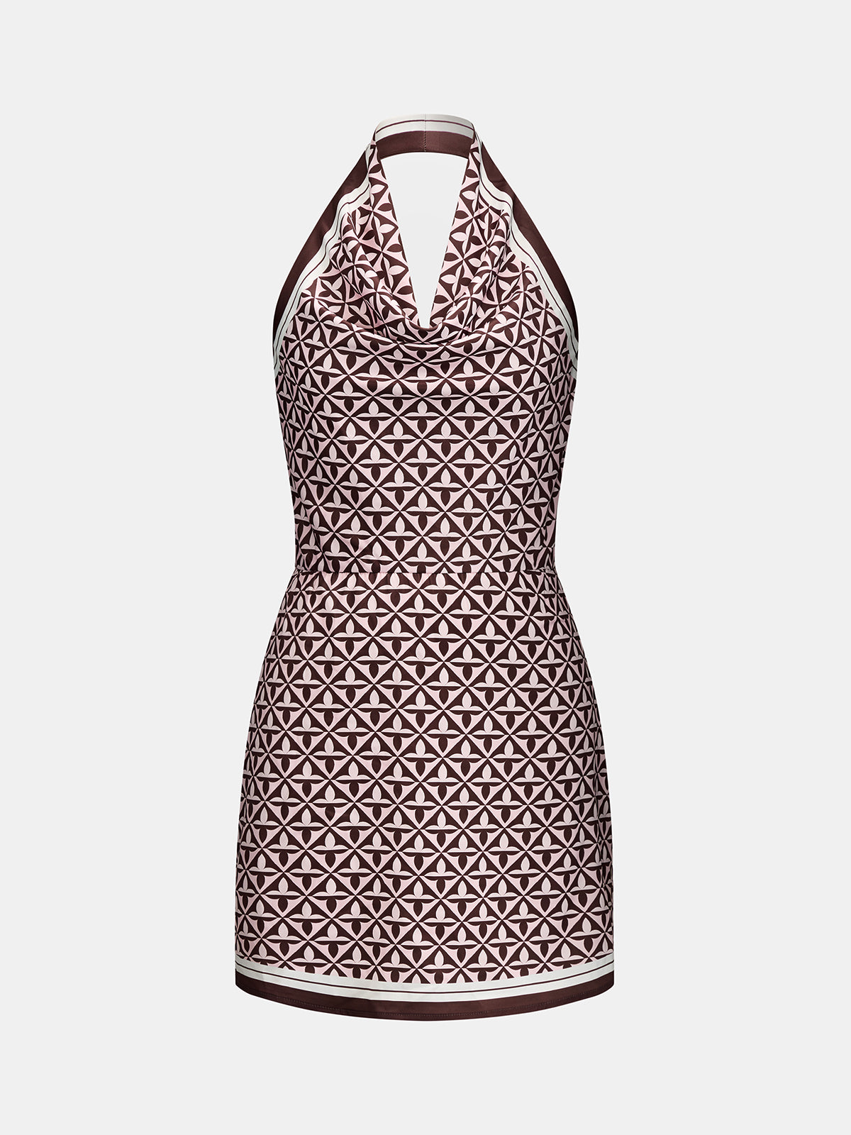 Halter Neck Printed Mini Dress with Backless Design