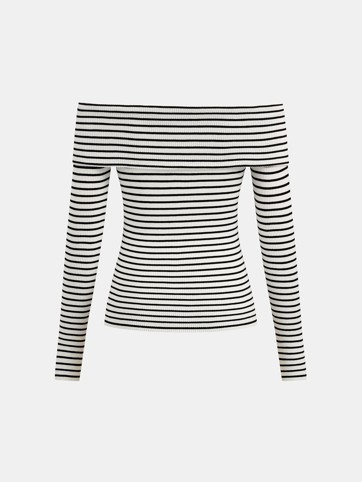 Striped Off Shoulder Rib Knit Top Comfortable Fitted Casual Style