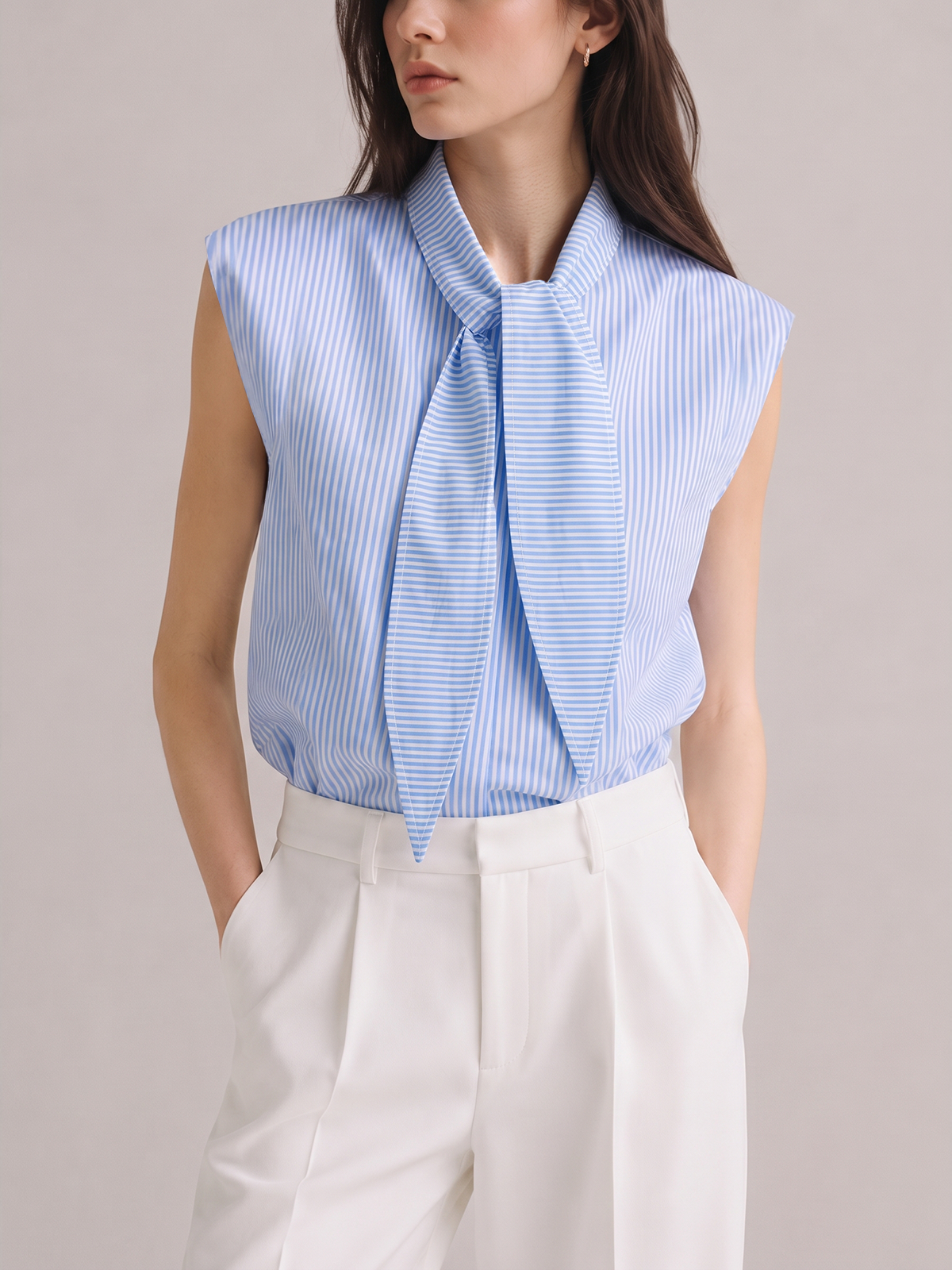 Tie Neck Striped Sleeveless Shirt for Women Summer Casual