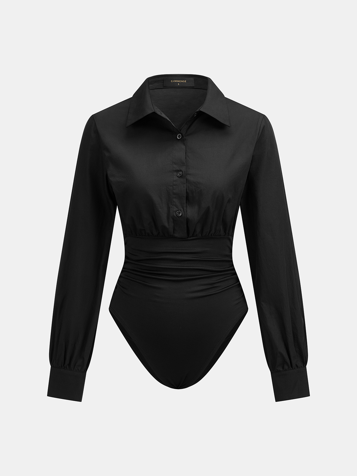 Collared Ruched Long Sleeve Bodysuit | Women's Trendy Fashion Top