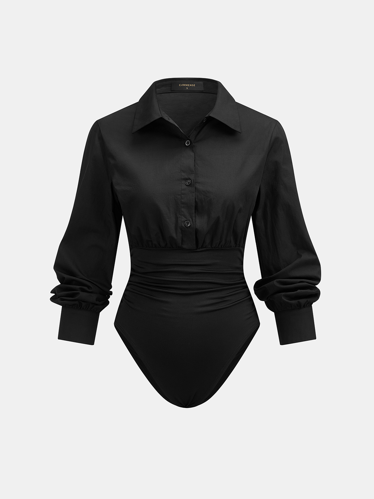 Collared Ruched Long Sleeve Bodysuit | Women's Trendy Fashion Top