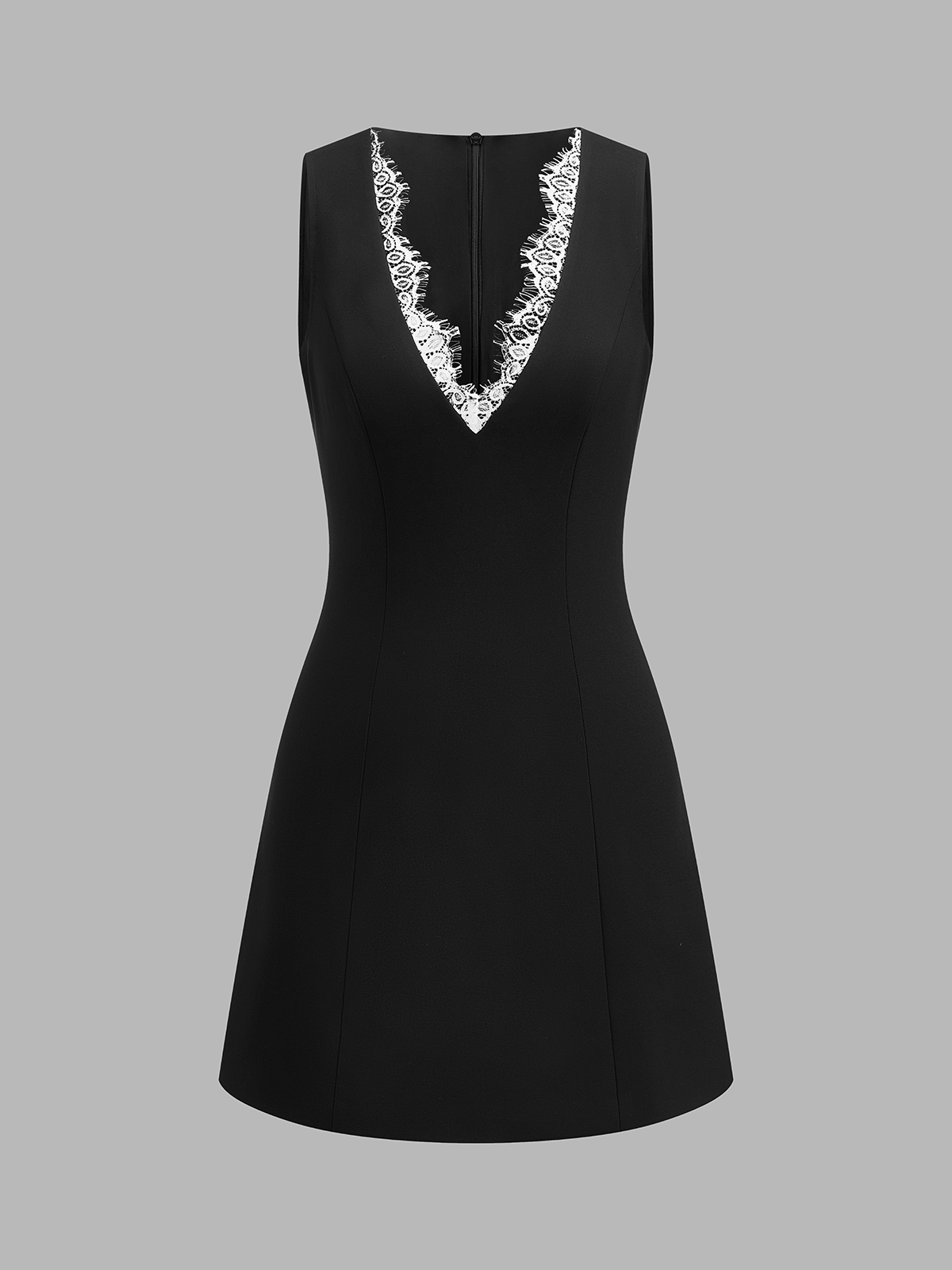 Lace Trim Deep V Sleeveless Mini Dress Elegant Party Wear