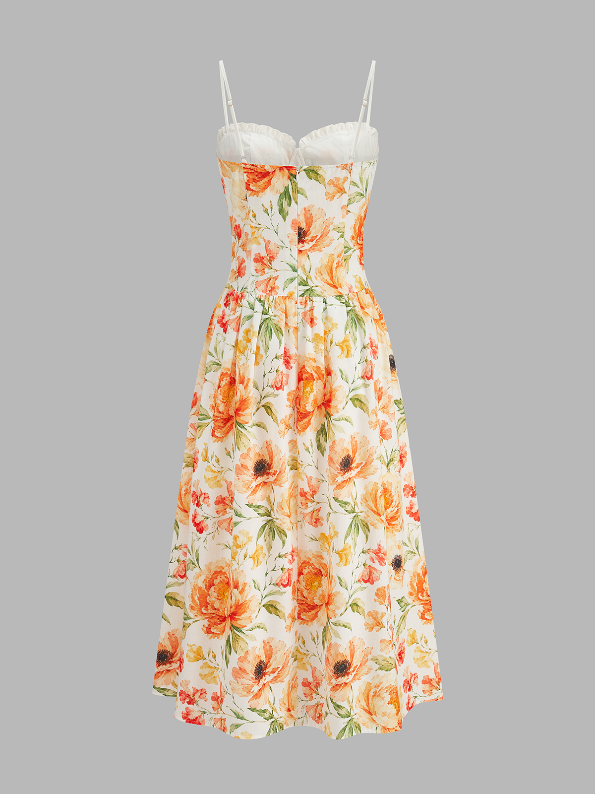 Ruffle Bust Floral Print Cami Midi Dress with Adjustable Straps