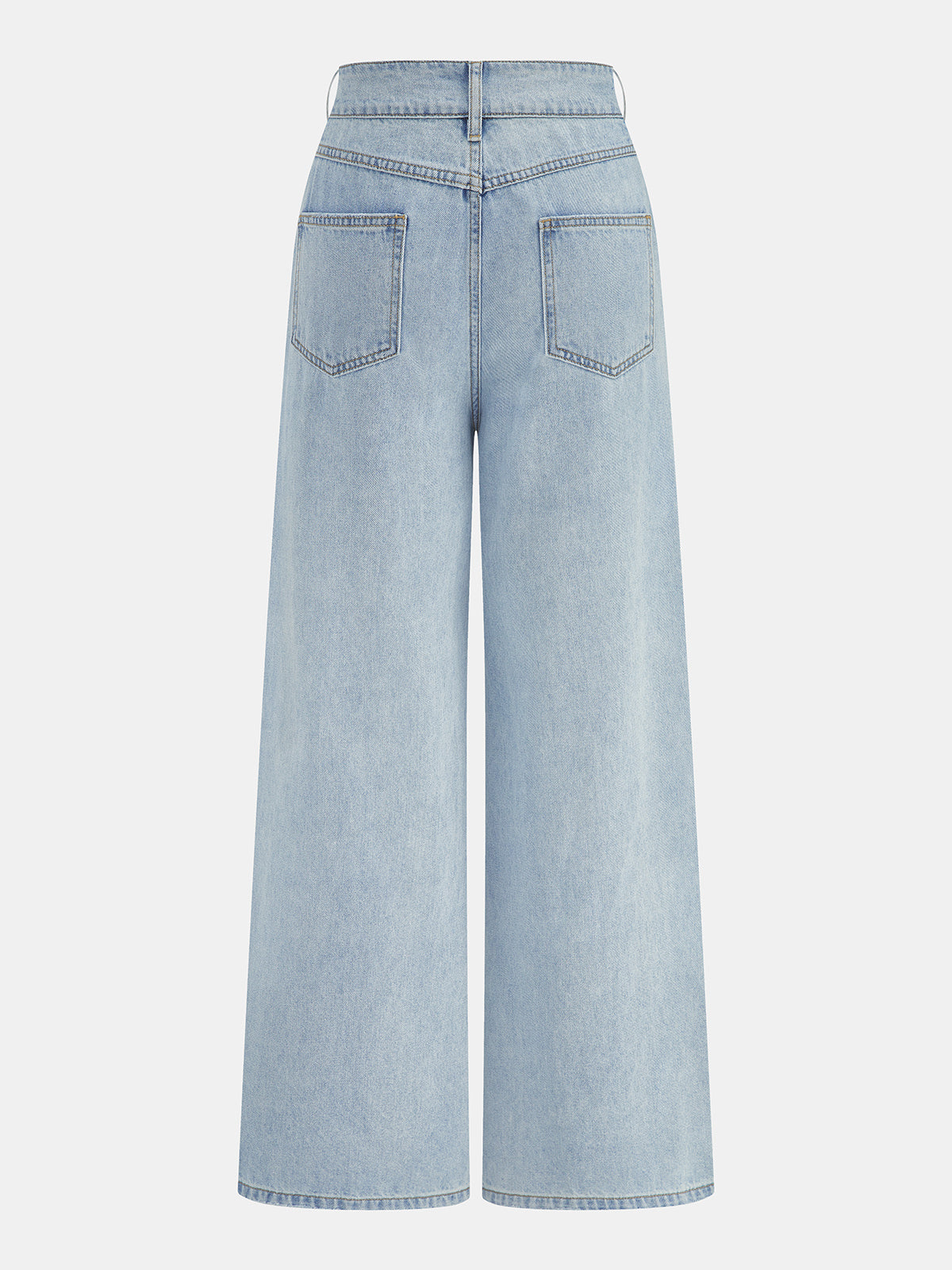 Washed Pleated Wide Leg Jeans High Waist Comfort Fit