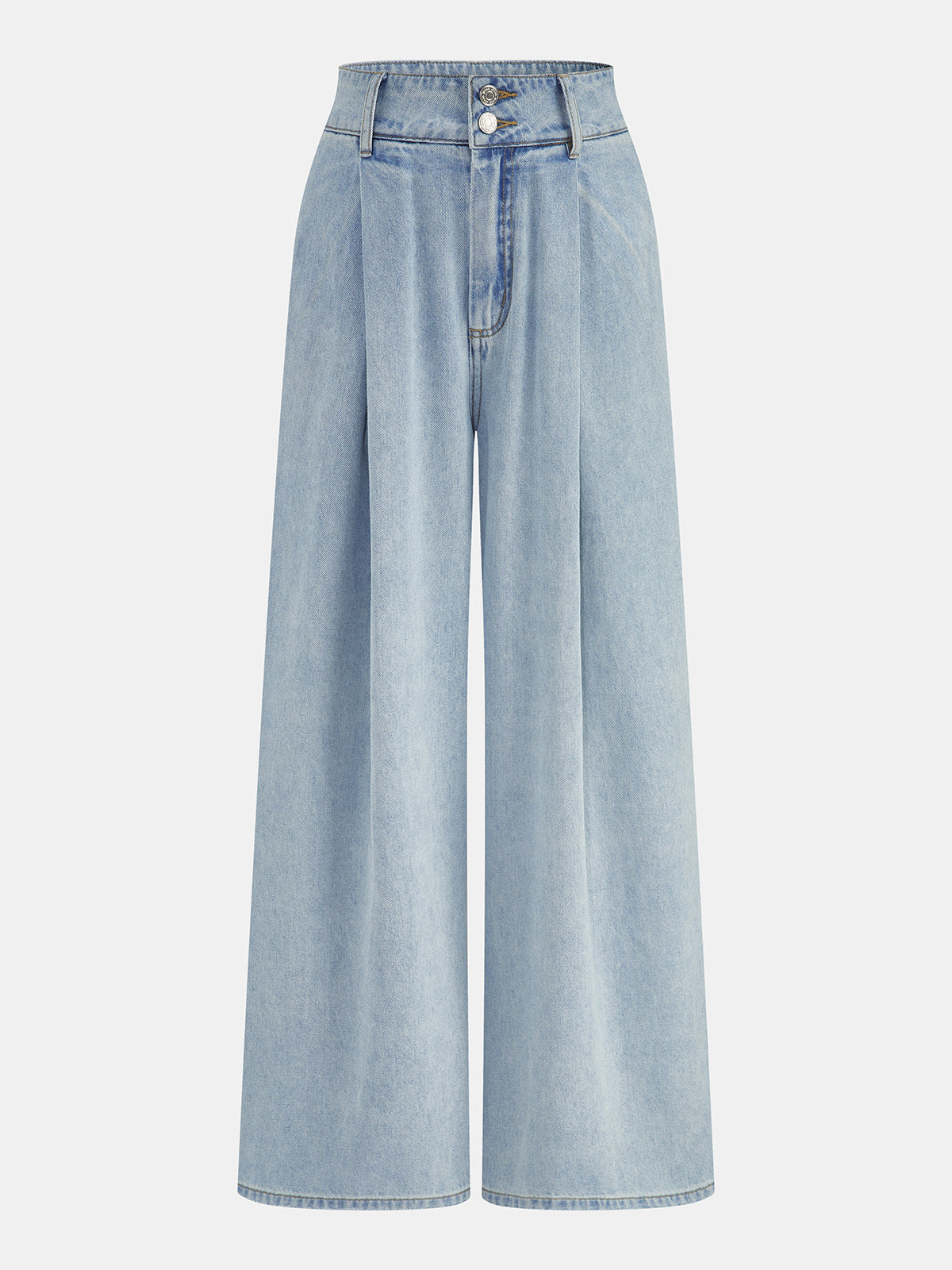 Washed Pleated Wide Leg Jeans High Waist Comfort Fit