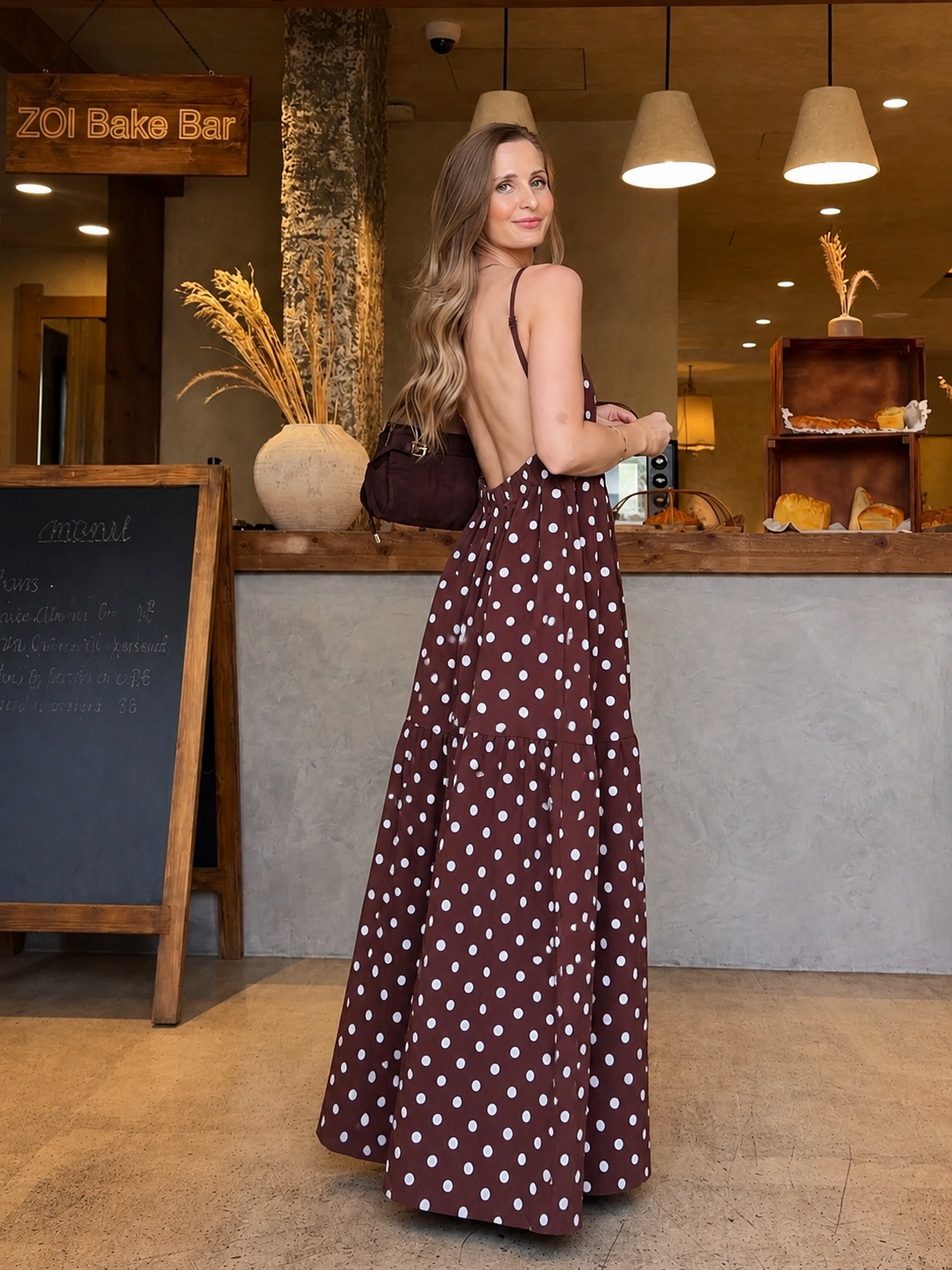 Cotton Backless Polka Dot Dress with Ruffle Trim