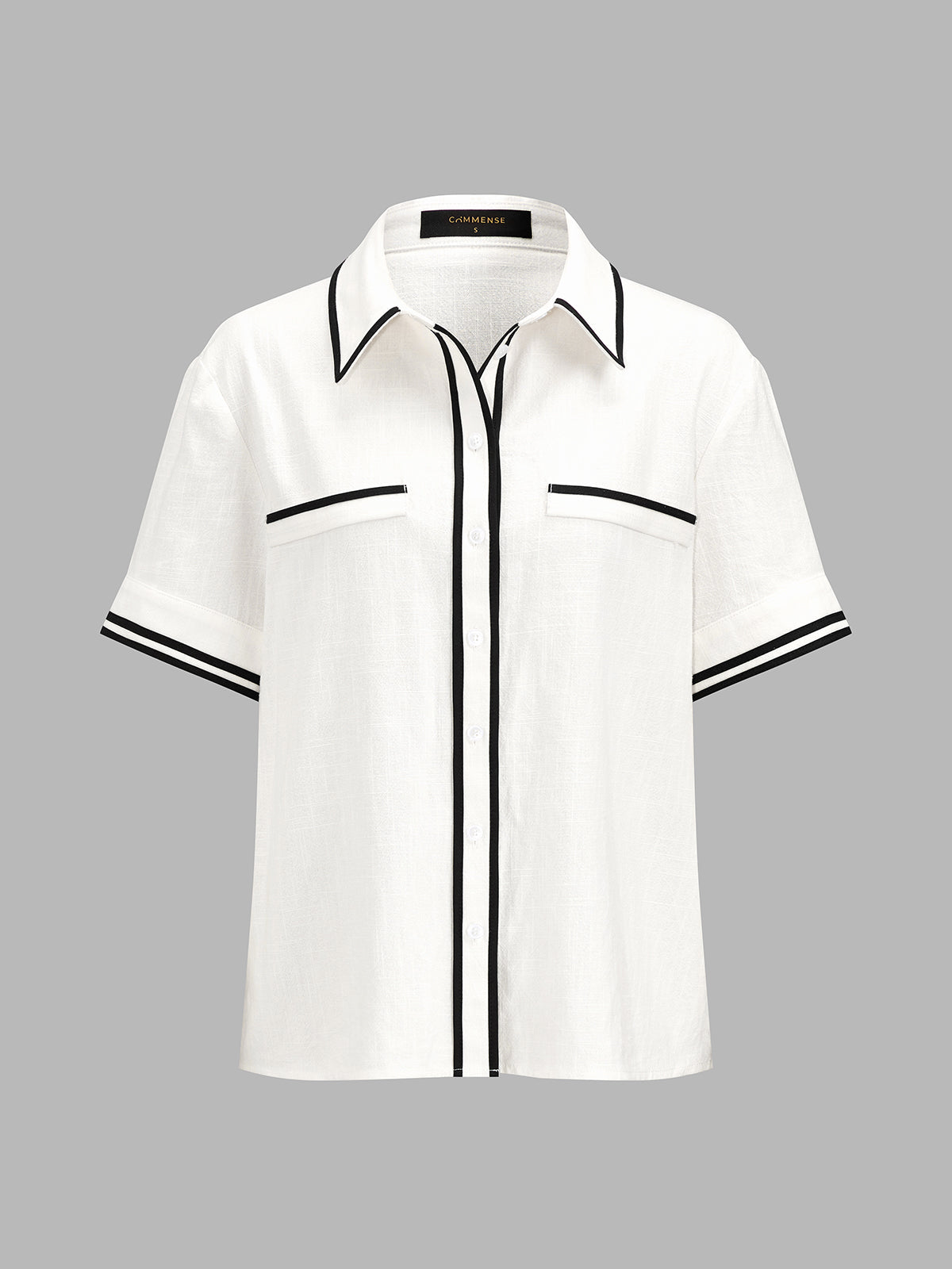 Contrast Trim Cotton Linen Two Piece Shorts Set for Casual Summer Wear