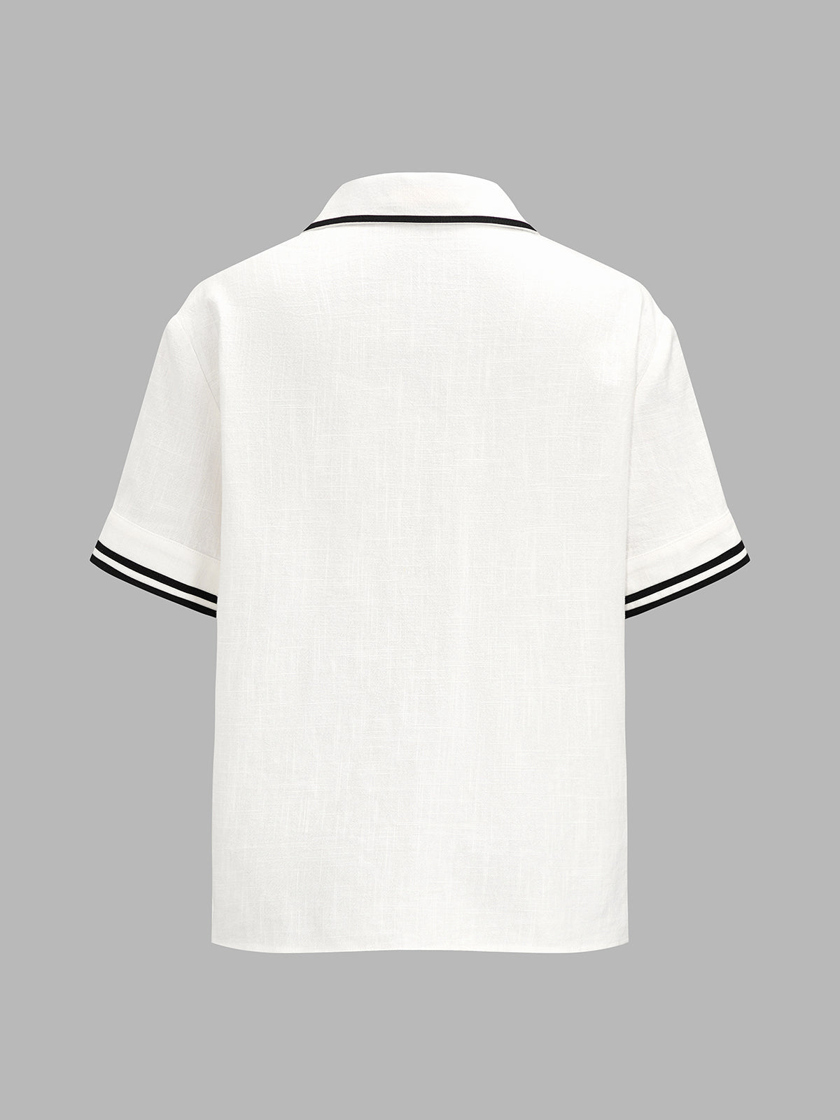 Contrast Trim Cotton Linen Two Piece Shorts Set for Casual Summer Wear
