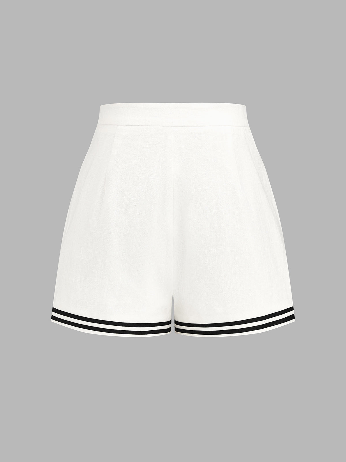 Contrast Trim Cotton Linen Two Piece Shorts Set for Casual Summer Wear