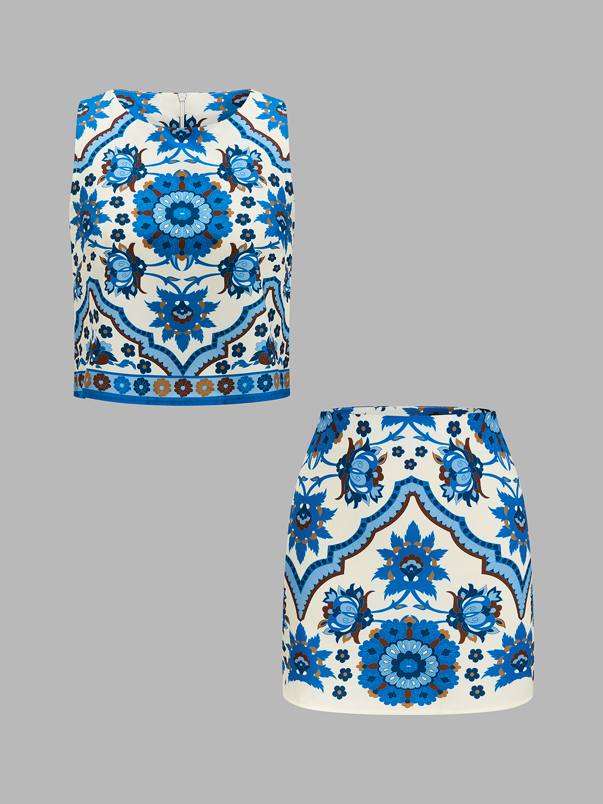 Floral Print Sleeveless Top & Mini Skirt Set for Women Summer Outfits