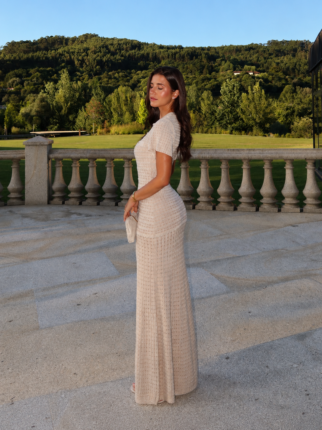 Chic Women's Short Sleeve Crochet Knit Mermaid Maxi Dress for Summer Evenings