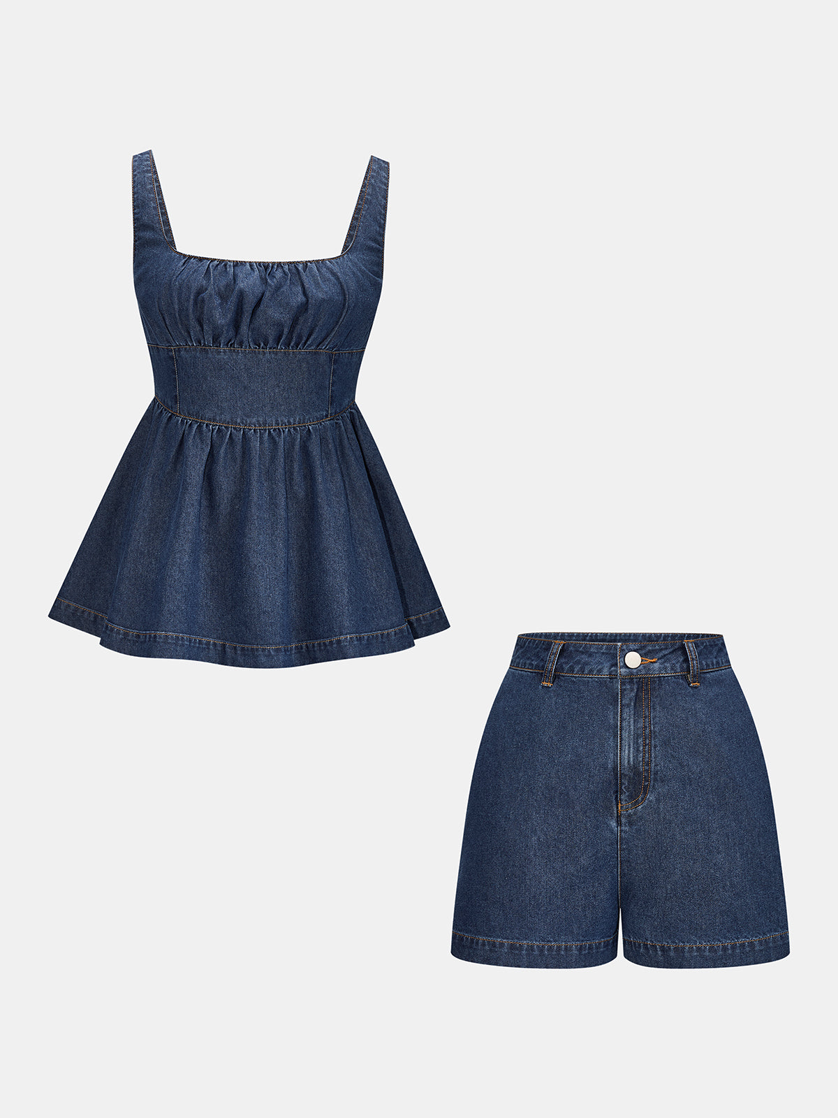 Peplum Denim Cami Top & Shorts Set for Women Summer Casual