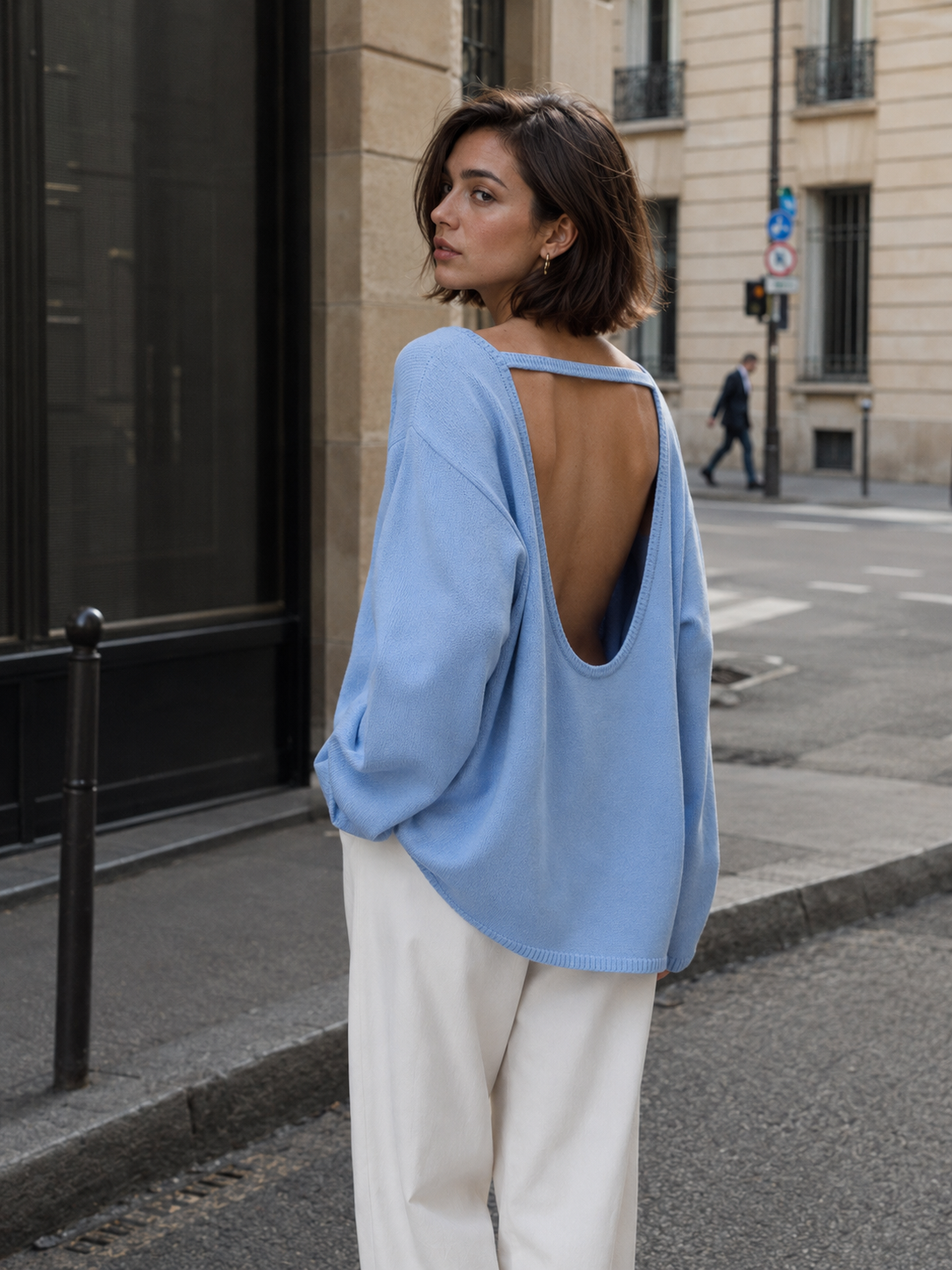 Loose Backless Long Sleeve Sweater for Women Casual Fall Fashion