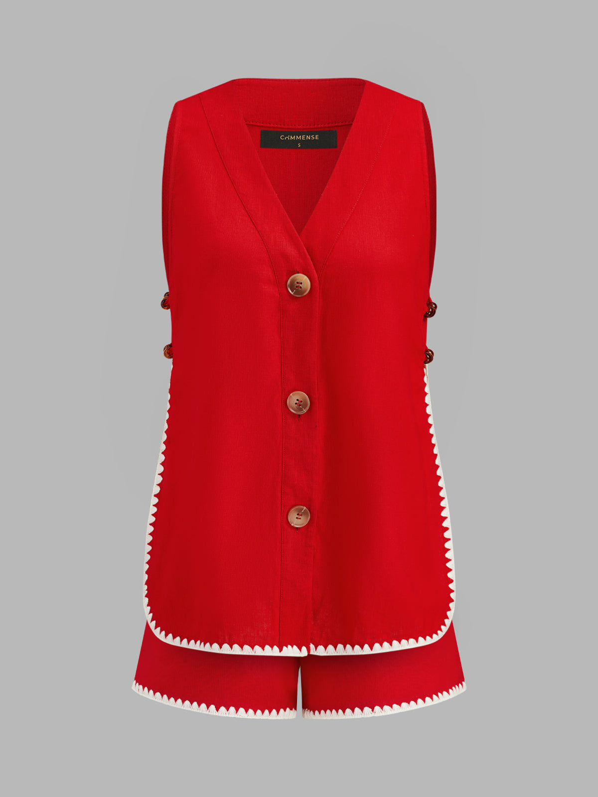 Scallop Trim Side Cutout Vest & Shorts Set for Women Casual Summer Outfits