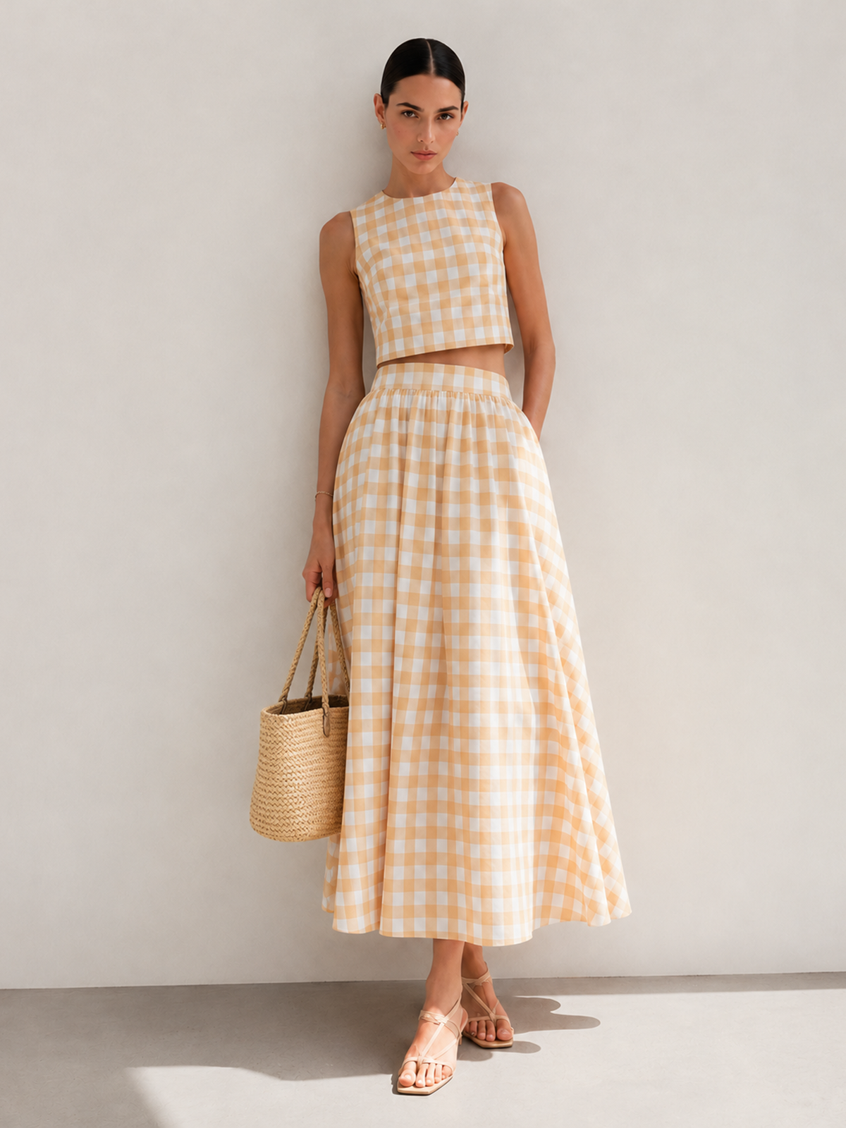 Gingham Two Piece Skirt Set for Women, Trendy Summer Outfit