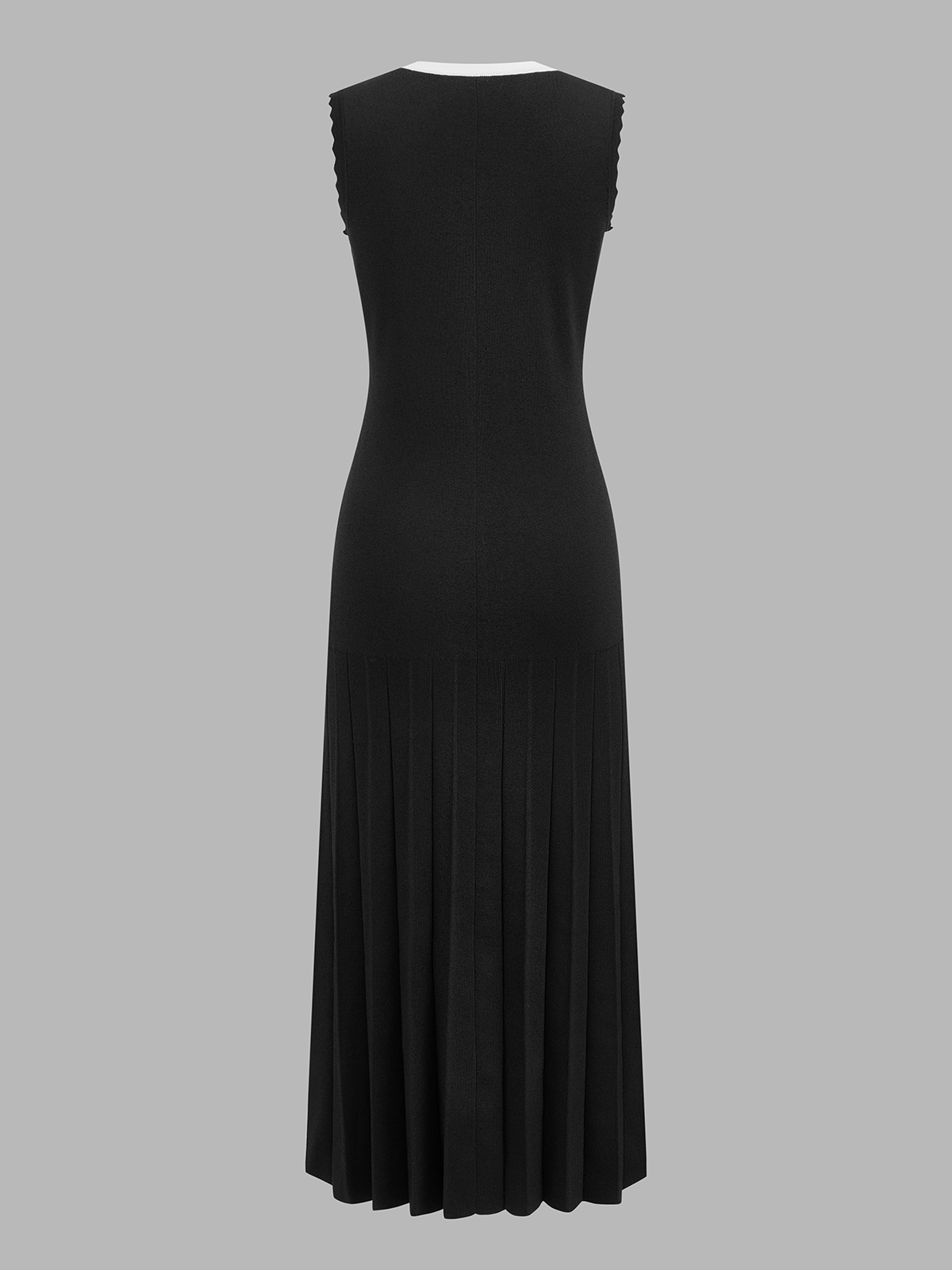 Scalloped Edge Pleated Knit Maxi Dress Elegant Flowy Evening Wear