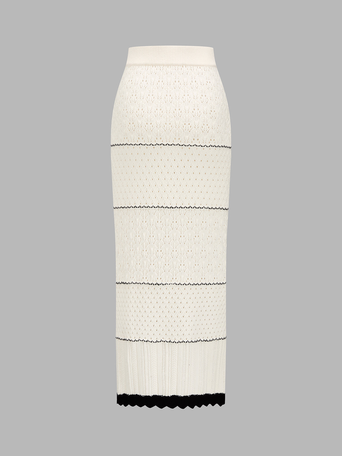 Contrast Trim Hollow Knit Two Piece Skirt Set - Women's Fashionable Outfit