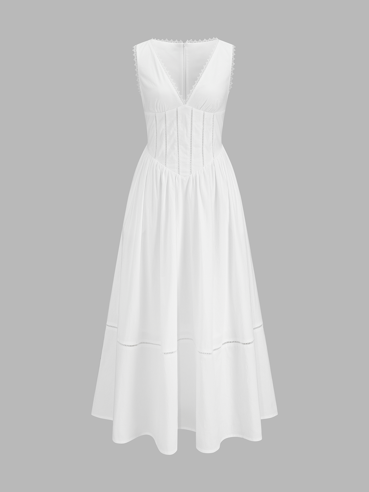 Lace Trim V-Neck Corset Midi Dress for Evening Wear