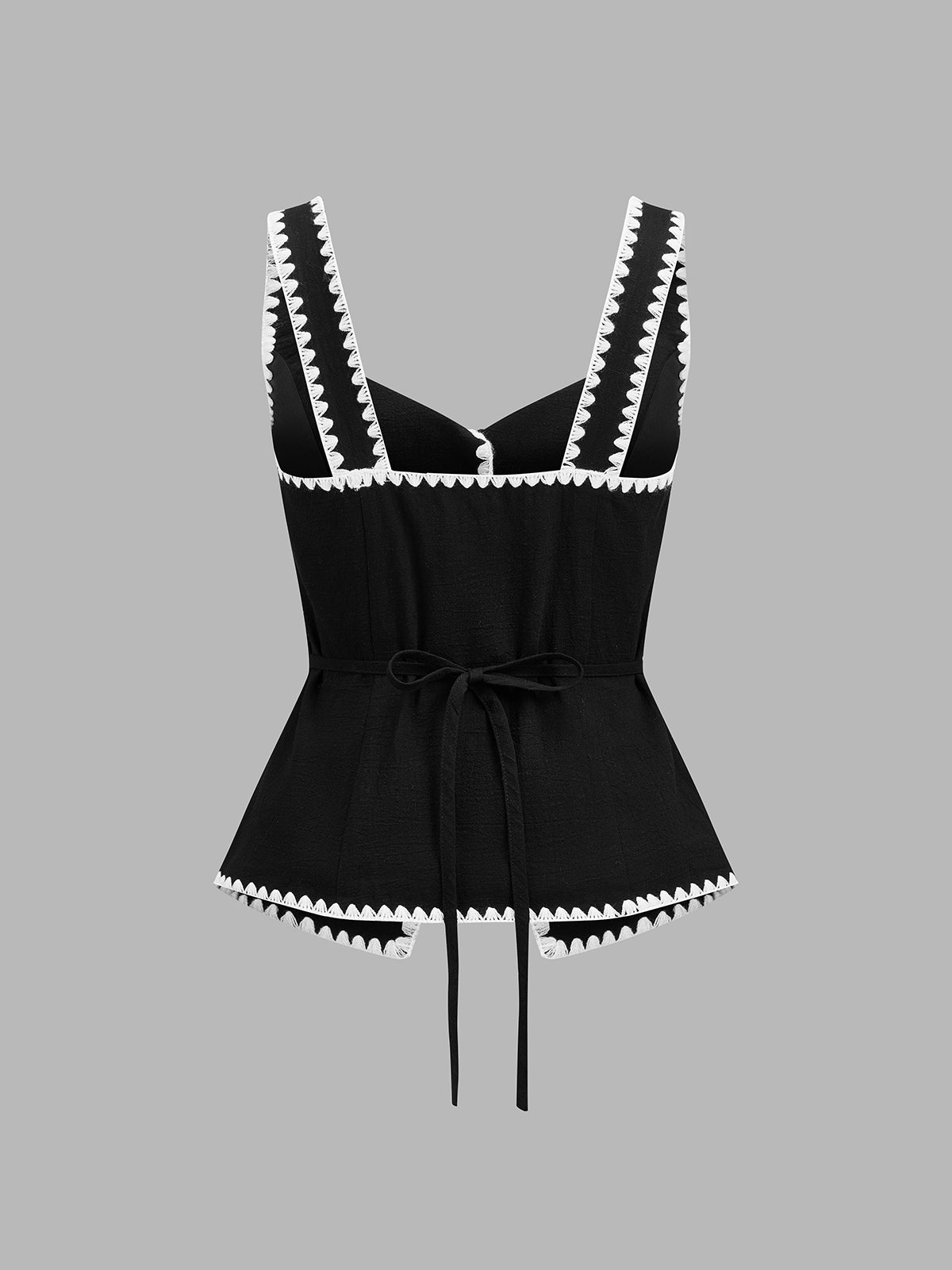 Scalloped Trim Button Front Tank Top with Detailed Stitching