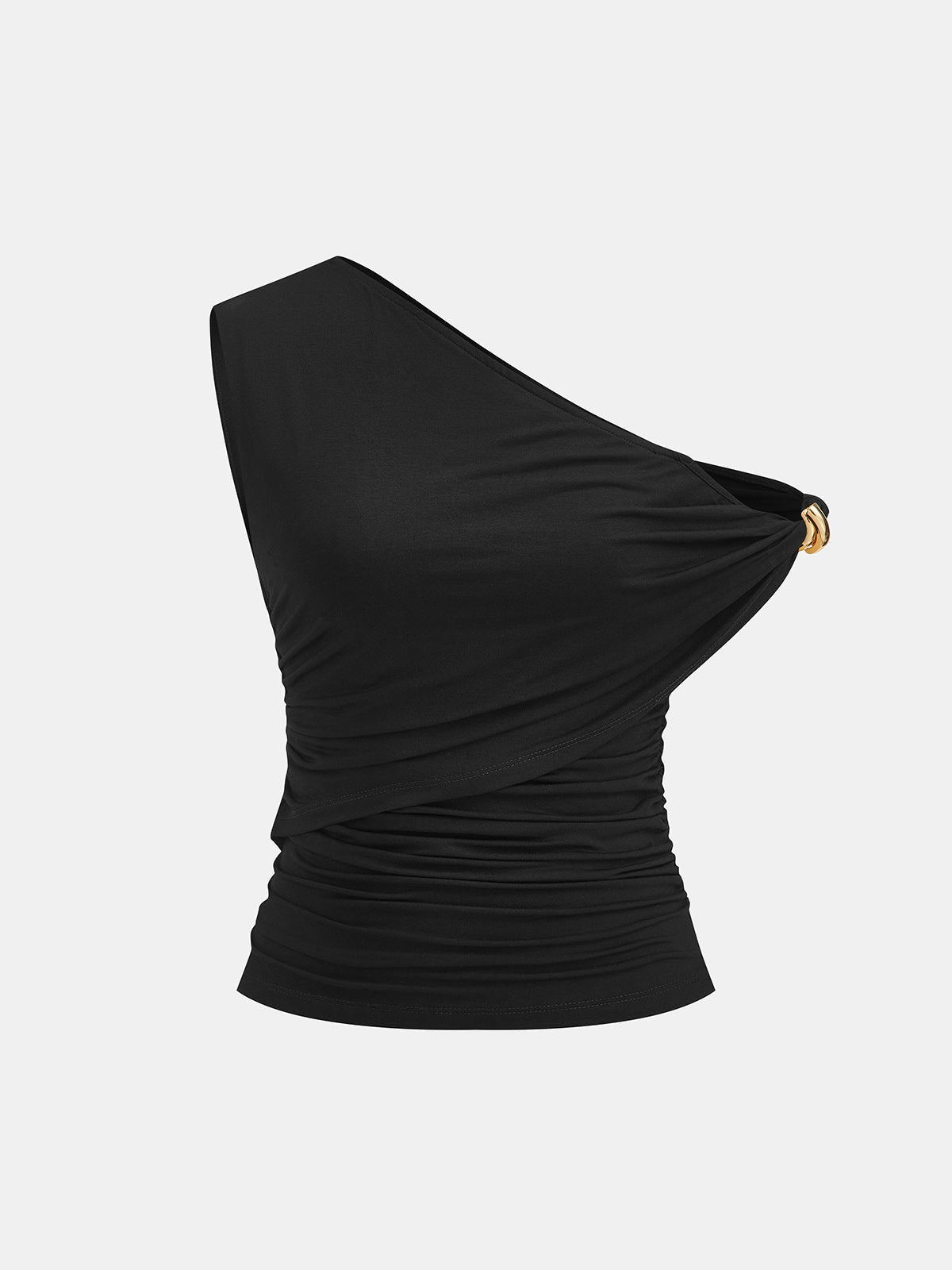 One Shoulder Ruched Metal Ring Tank Top for Women Casual Style