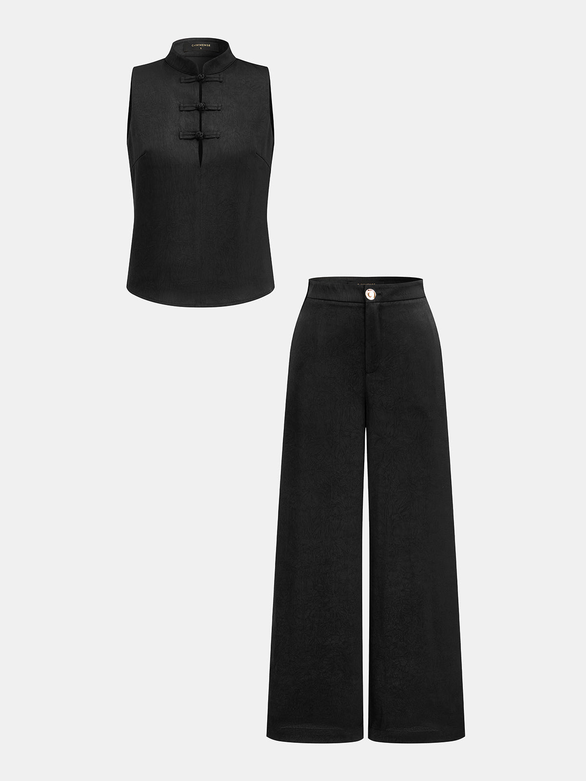 Frog Button Jacquard Vest & Pants Set for Traditional Events