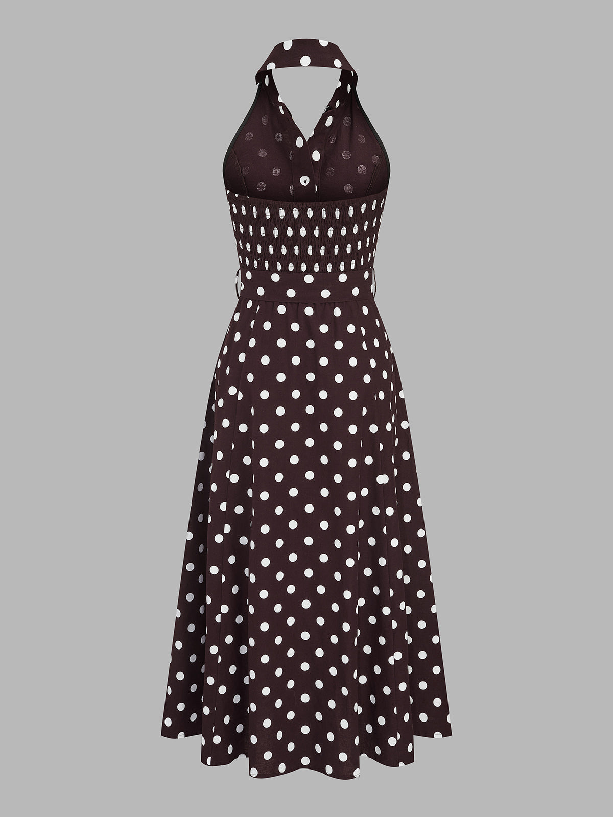 Polka Dot Halter Belted Cotton Linen Midi Dress Women's Summer Fashion