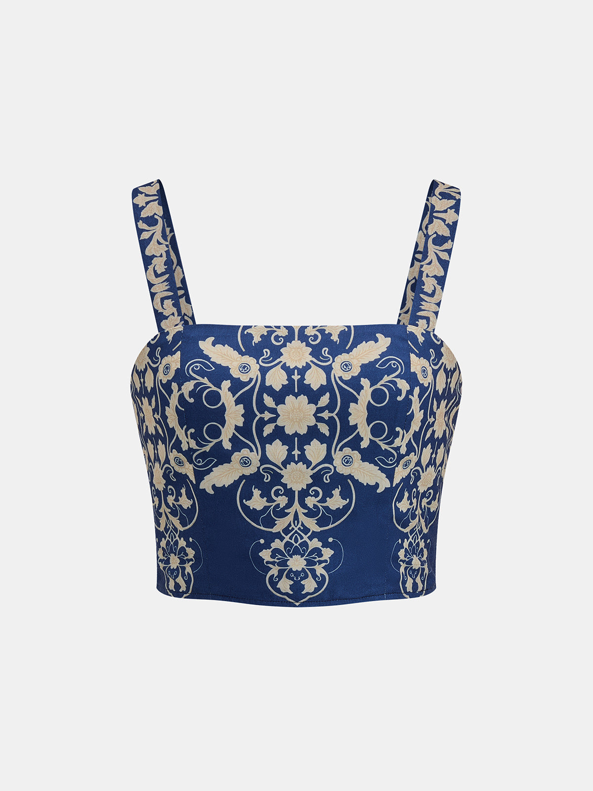 Baroque Print Cami Crop Top & Maxi Skirt Set for Women Summer Festival Fashion