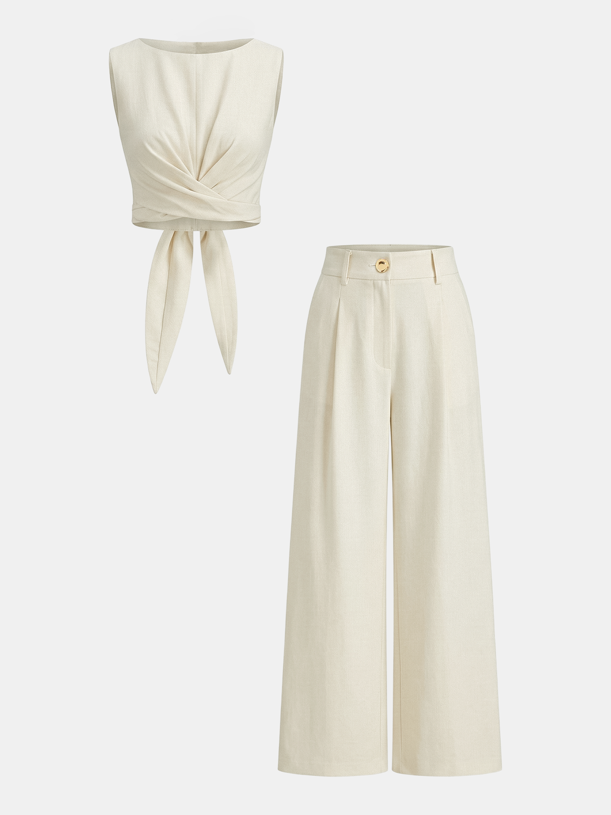 Cross-Tie Crop Top & Wide-Leg Pants Set for Women, Comfort Fit