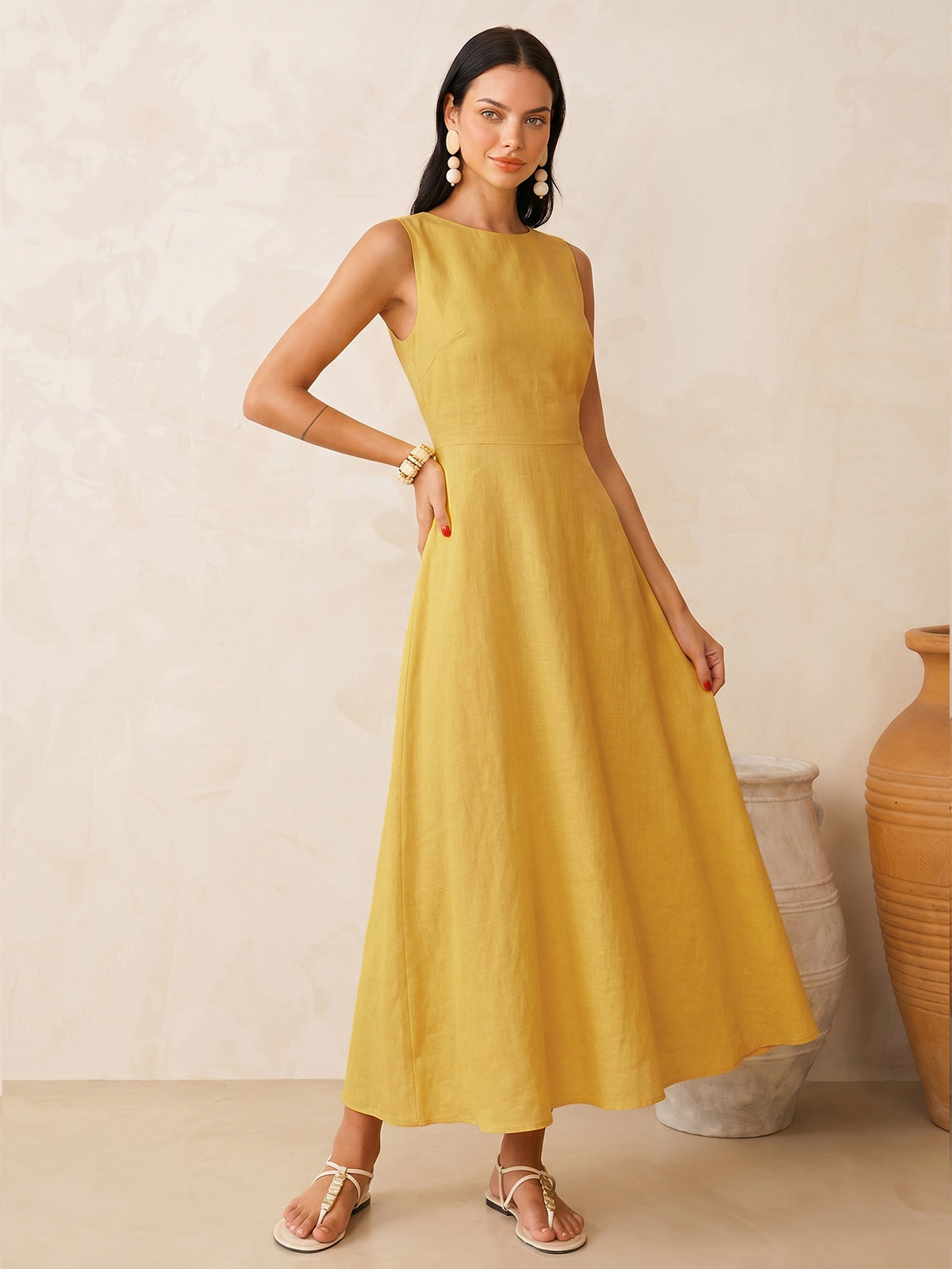 Sleeveless Linen Blend Maxi Dress for Summer Comfort