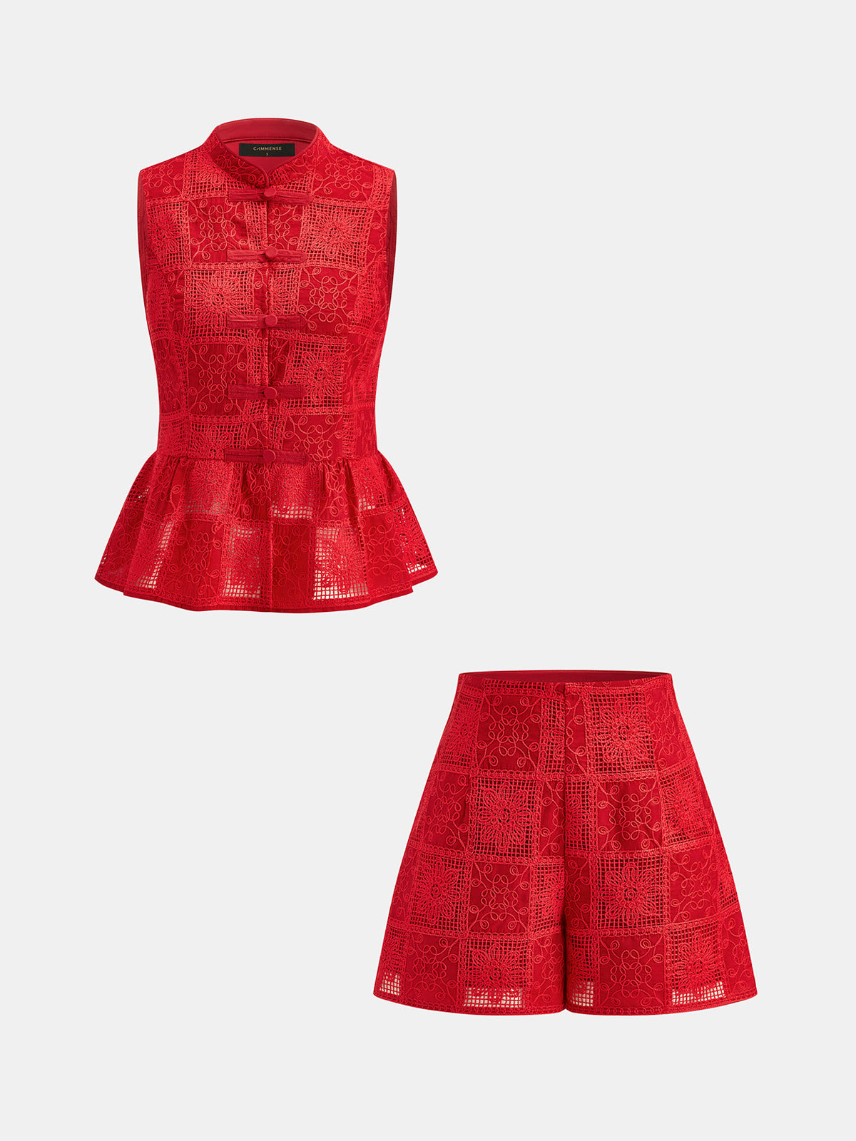 Hollow Lace Two Piece Shorts Set with Crop Top Women's Fashion