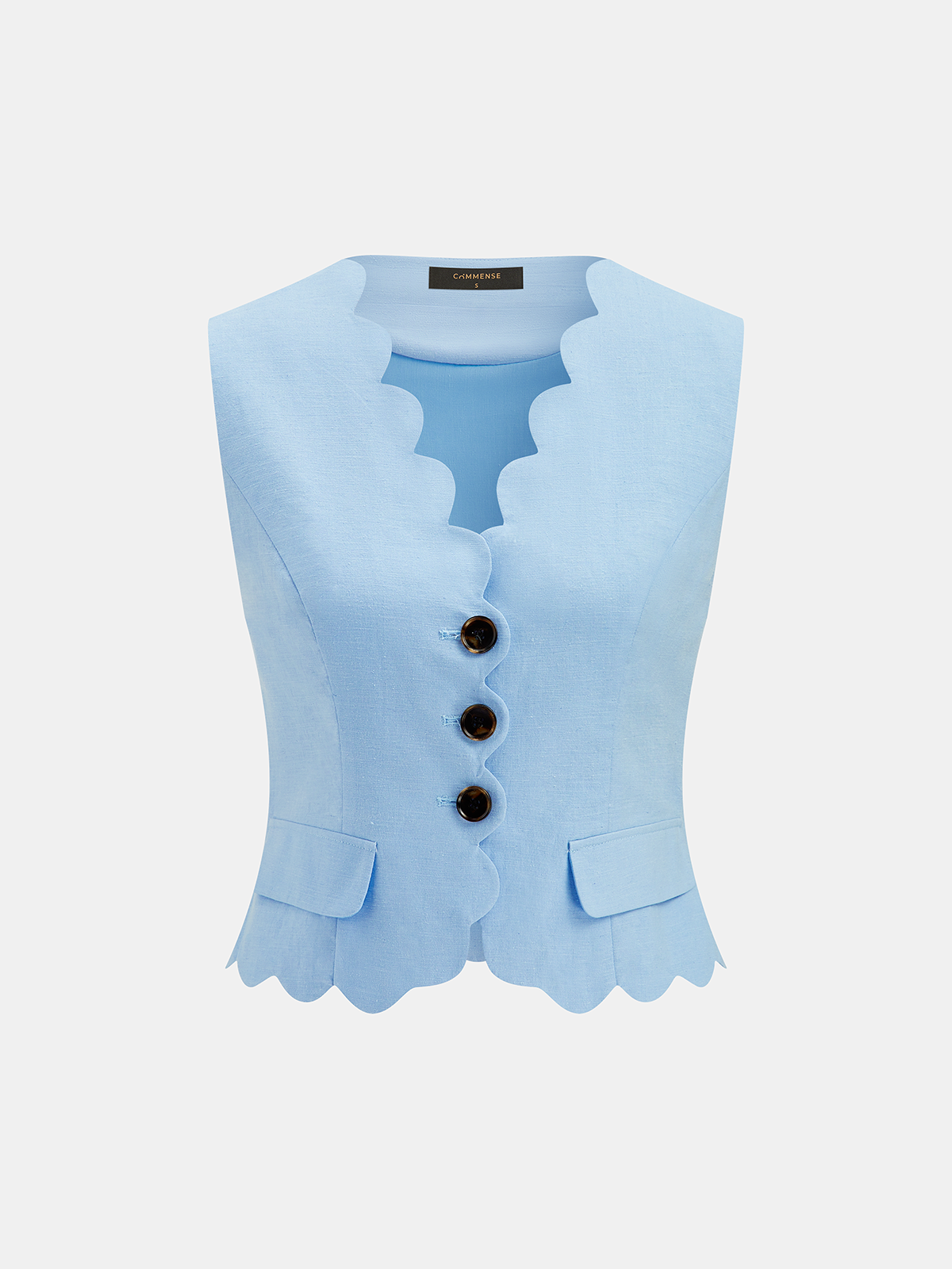 Scallop Trim Buttoned Vest & Shorts Set for Women Summer Casual