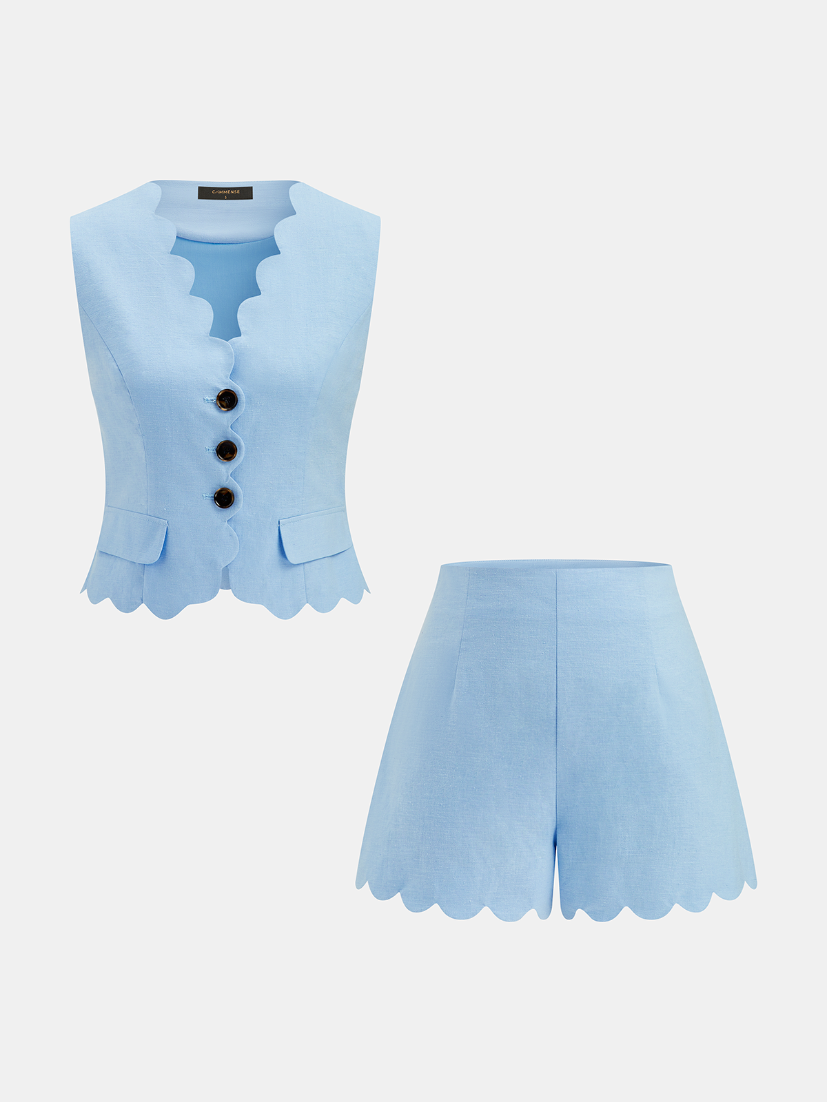 Scallop Trim Buttoned Vest & Shorts Set for Women Summer Casual