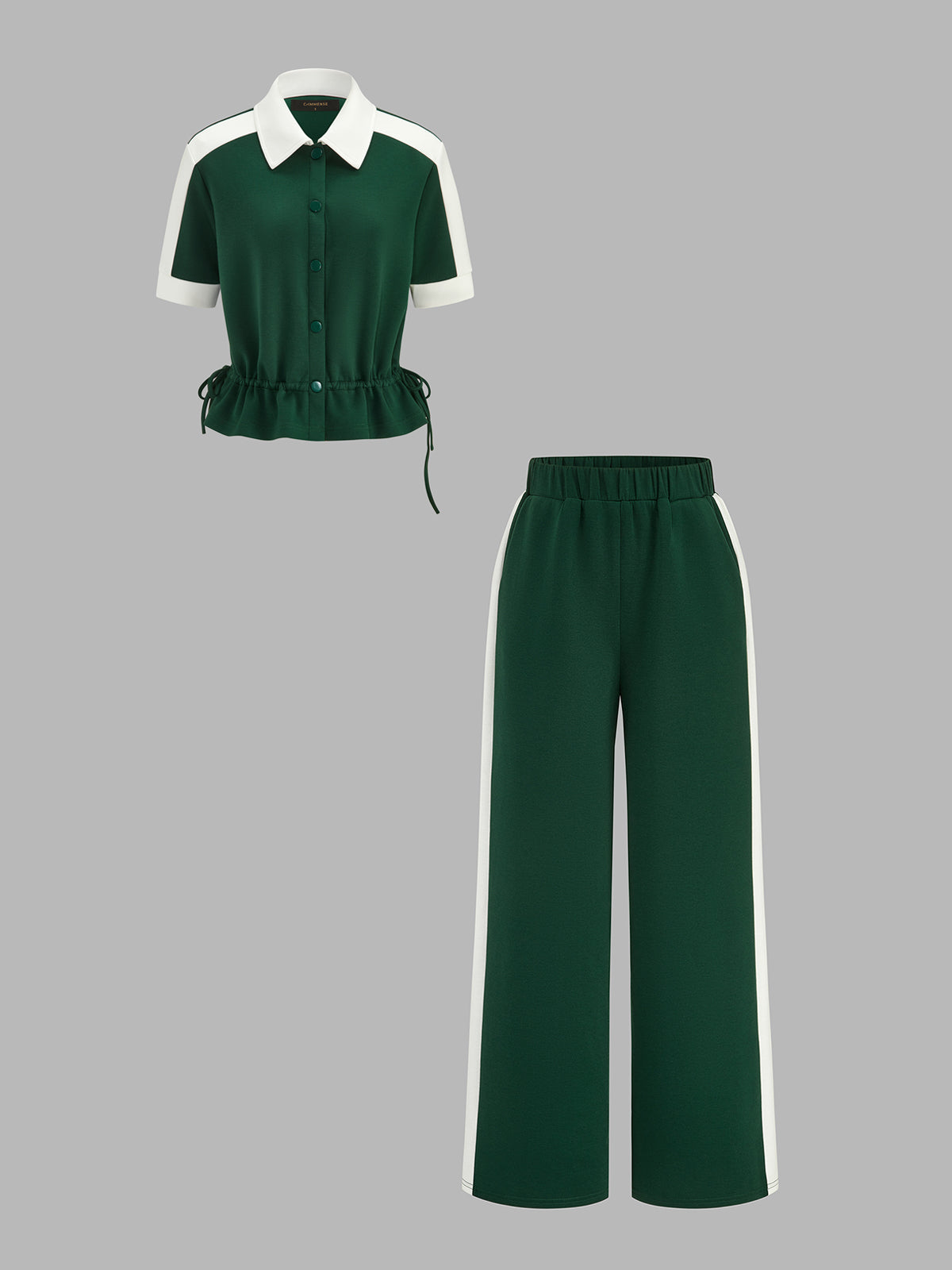 Contrast Trim Polo Lounge Set for Comfortable Home Wear