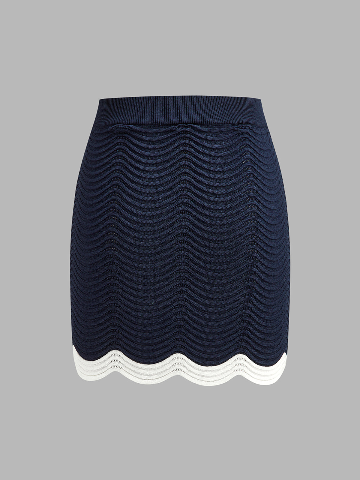 Contrast Trim Wavy Knit Two Piece Skirt Set Chic Women's Fashion Outfit