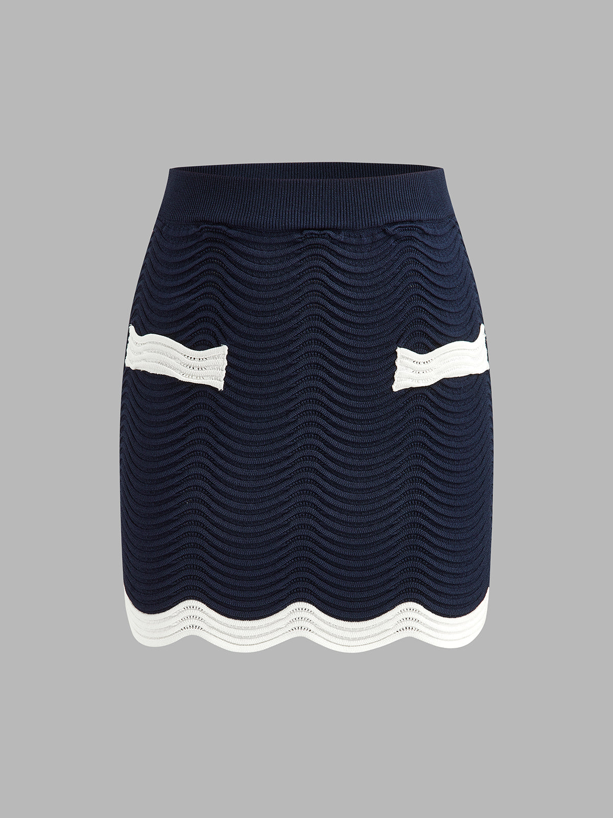 Contrast Trim Wavy Knit Stylish Two Piece Skirt Set Perfect for Summer
