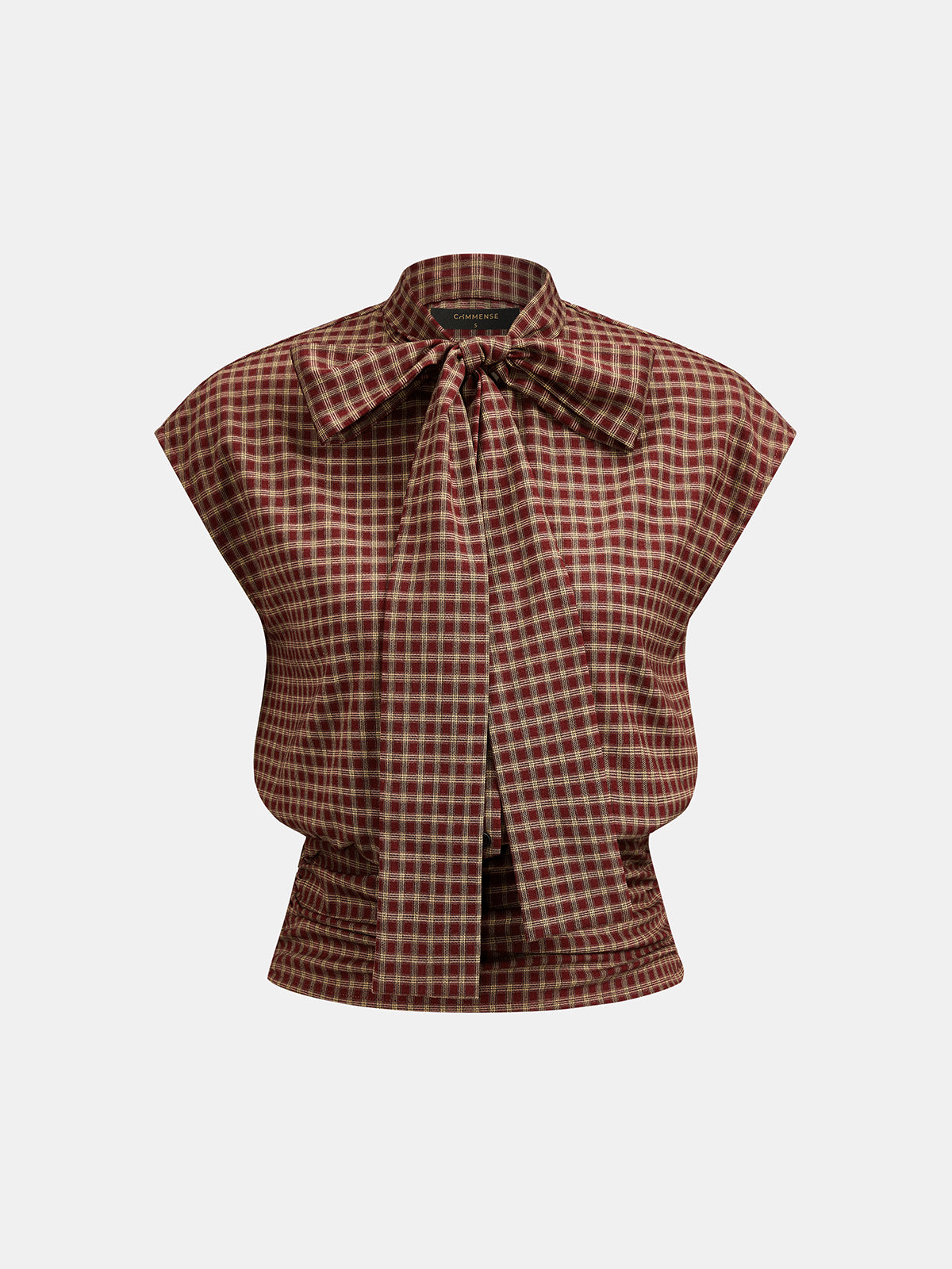 Plaid Bow Tie Sleeveless Blouse Women's Casual Summer Top