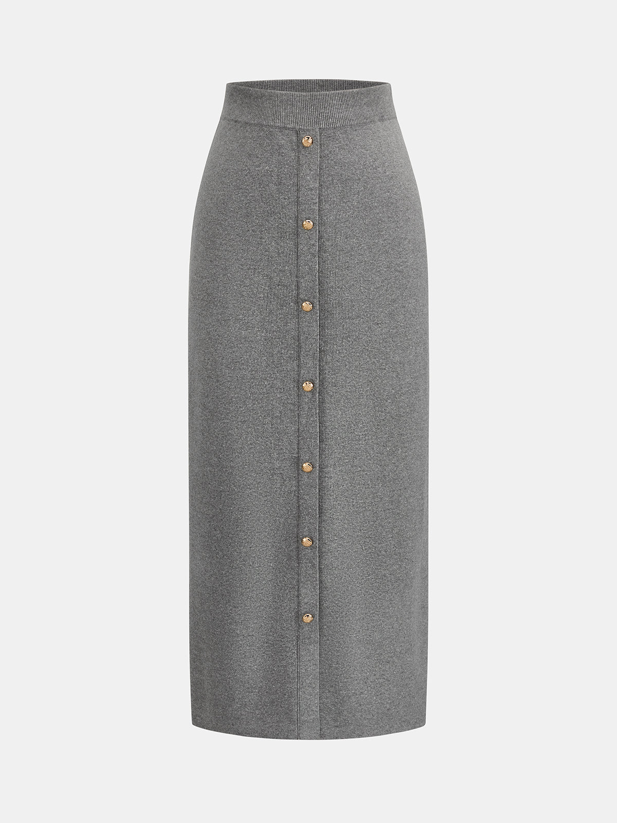 Metal Button Knit Two Piece Skirt Set with Cozy Sweater Top