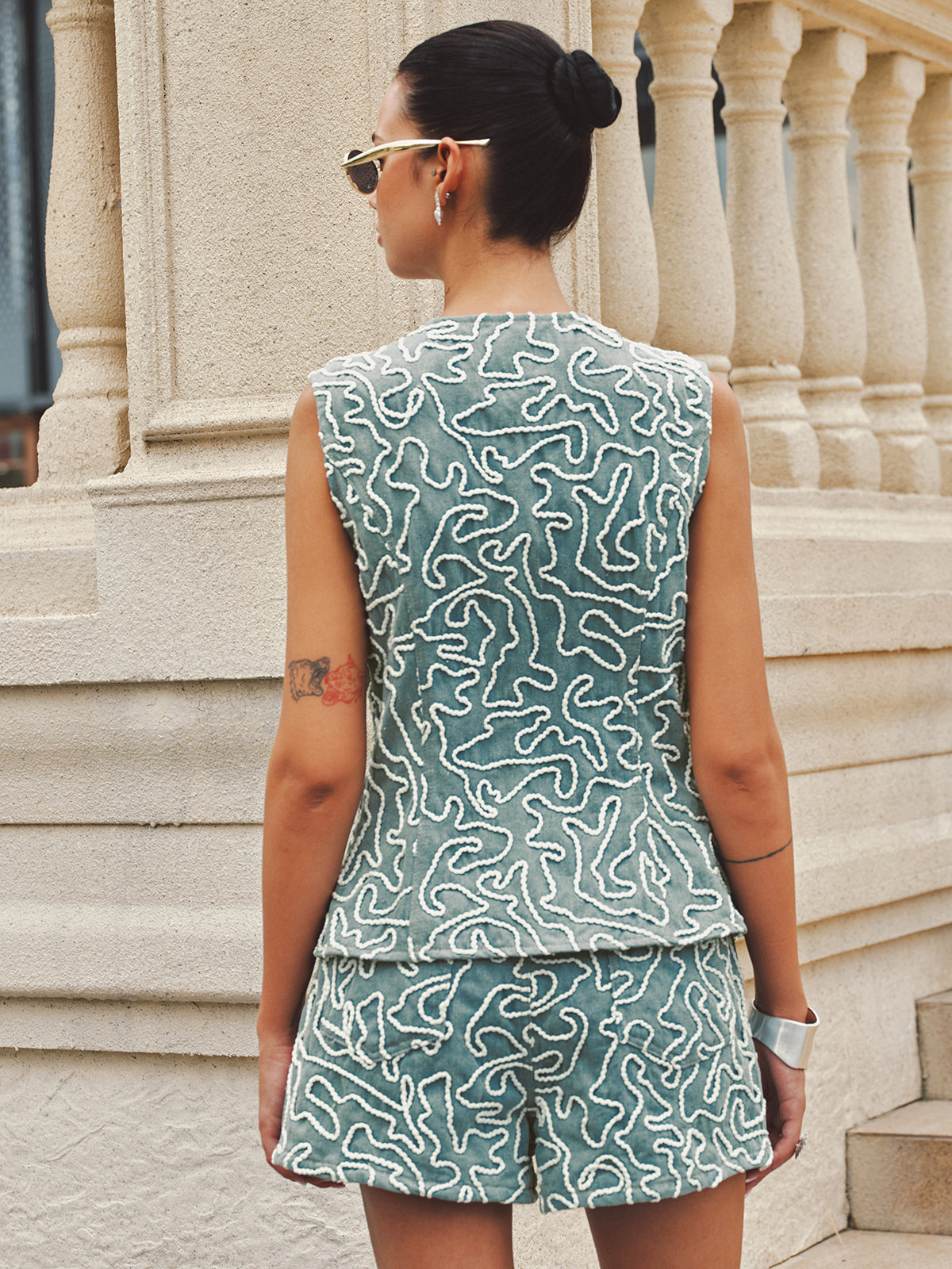 Cord Embroidery Sleeveless Denim Vest for Women Casual Summer Style