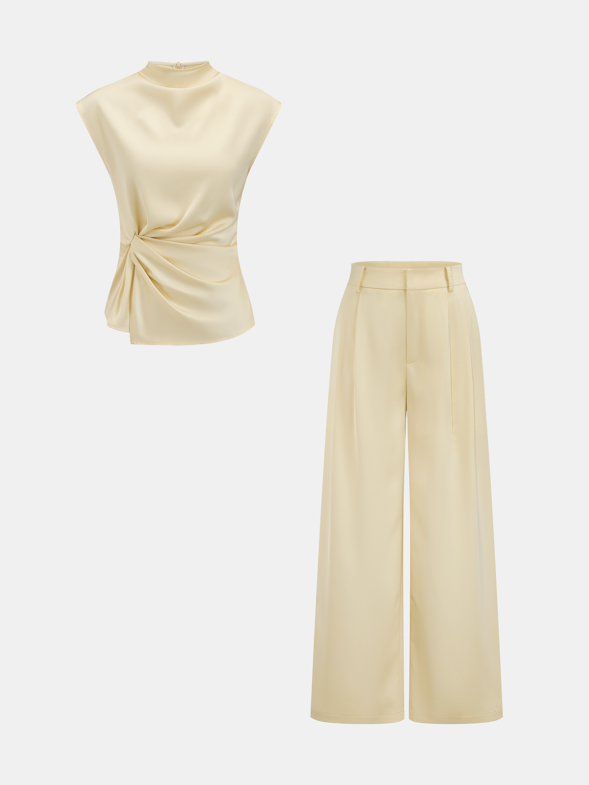 Satin Twisted Top & Wide Leg Pants Set for Elegant Evening Wear