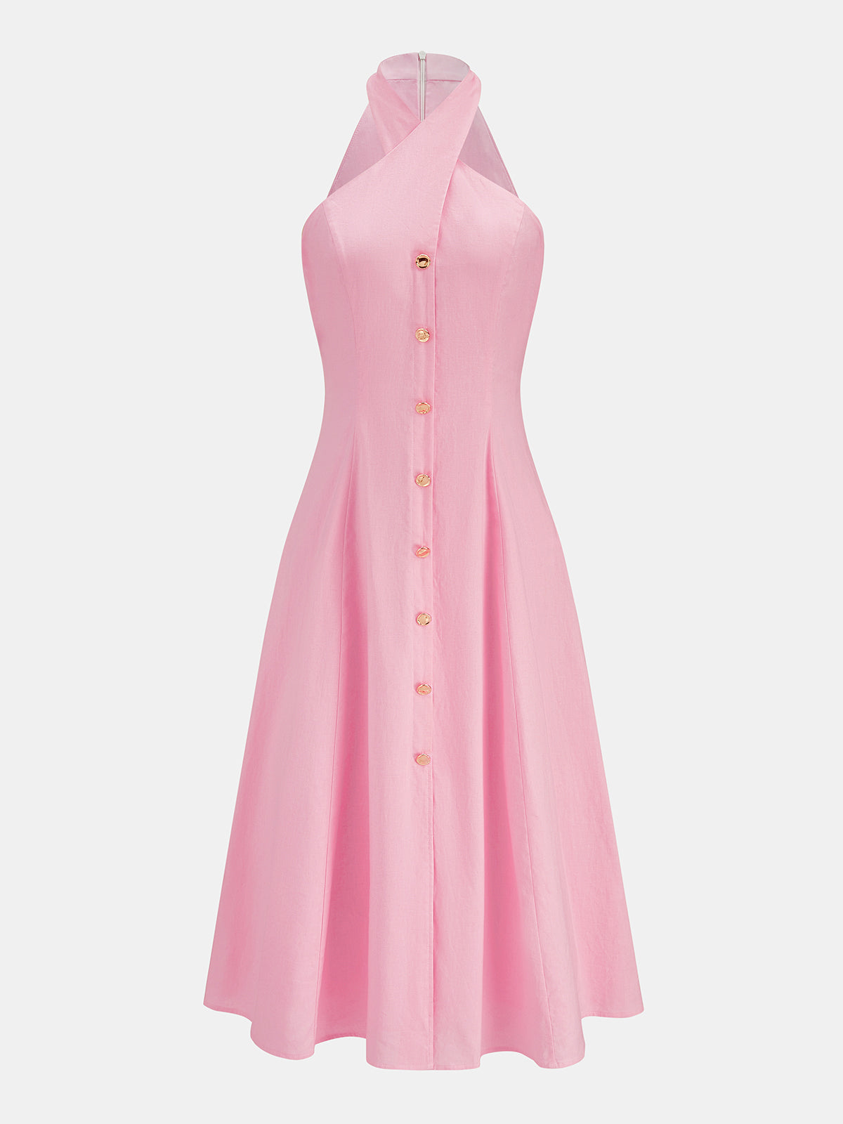 Crisscross Halter Cotton Linen Maxi Dress for Women Summer Casual